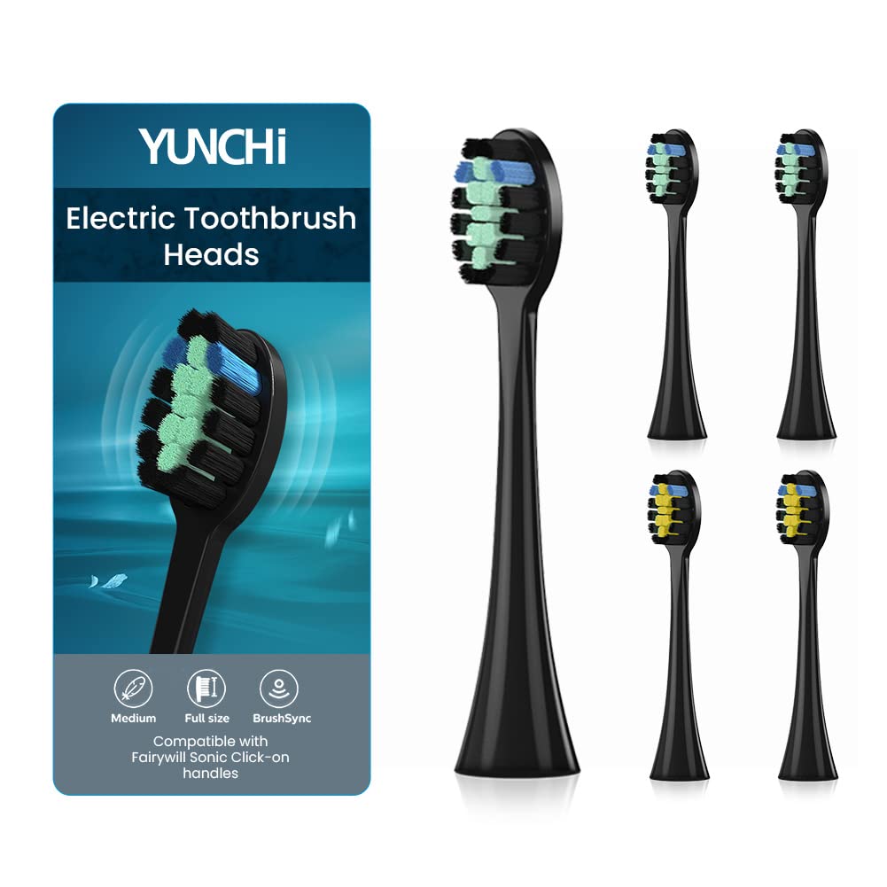 5 Pack Replacement Toothbrush Heads for YUNCHI Y7 Electric Toothbrush - Compatible with YUNCHI Y7 Sonic Toothbrush for Adults & Kids (Black) - Soft Bristles for Gentle Cleaning, Perfect for Daily Oral Care & Travel