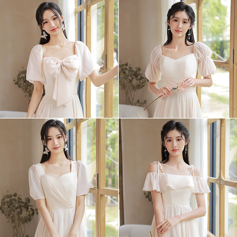 Elegant A-Line Champagne Bridesmaid Dress | Simple Long Prom Gown for Weddings & Formal Events | Perfect for Bridal Party, Evening Galas & Special Occasions