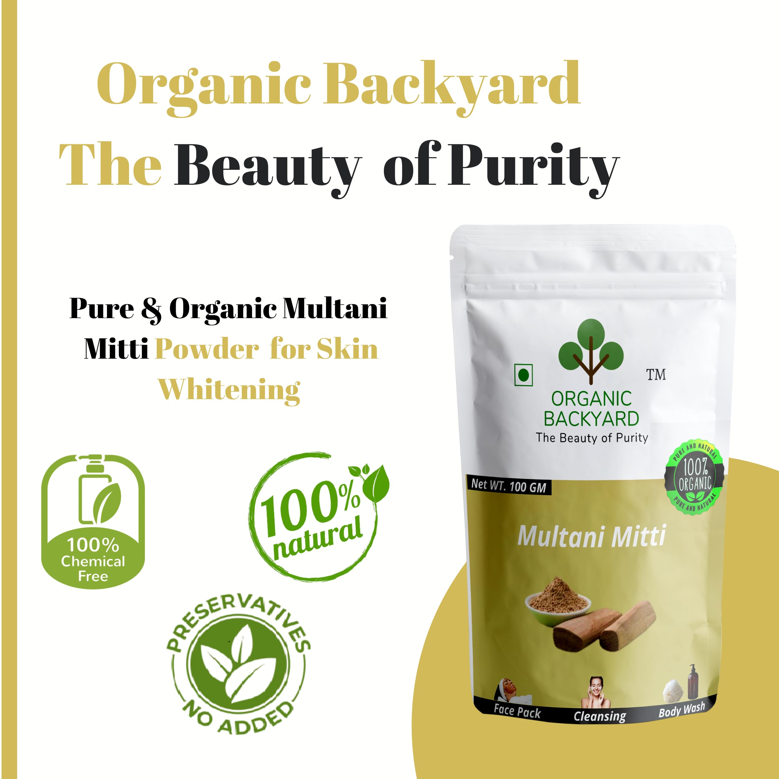 Organic Backyard 100% Natural Orange Peel & Lemon Peel Powder with Multani Mitti - 100g Each for Glowing Skin, Acne Treatment & Face Care - Perfect for DIY Face Masks, Scrubs & Natural Skincare Routines
