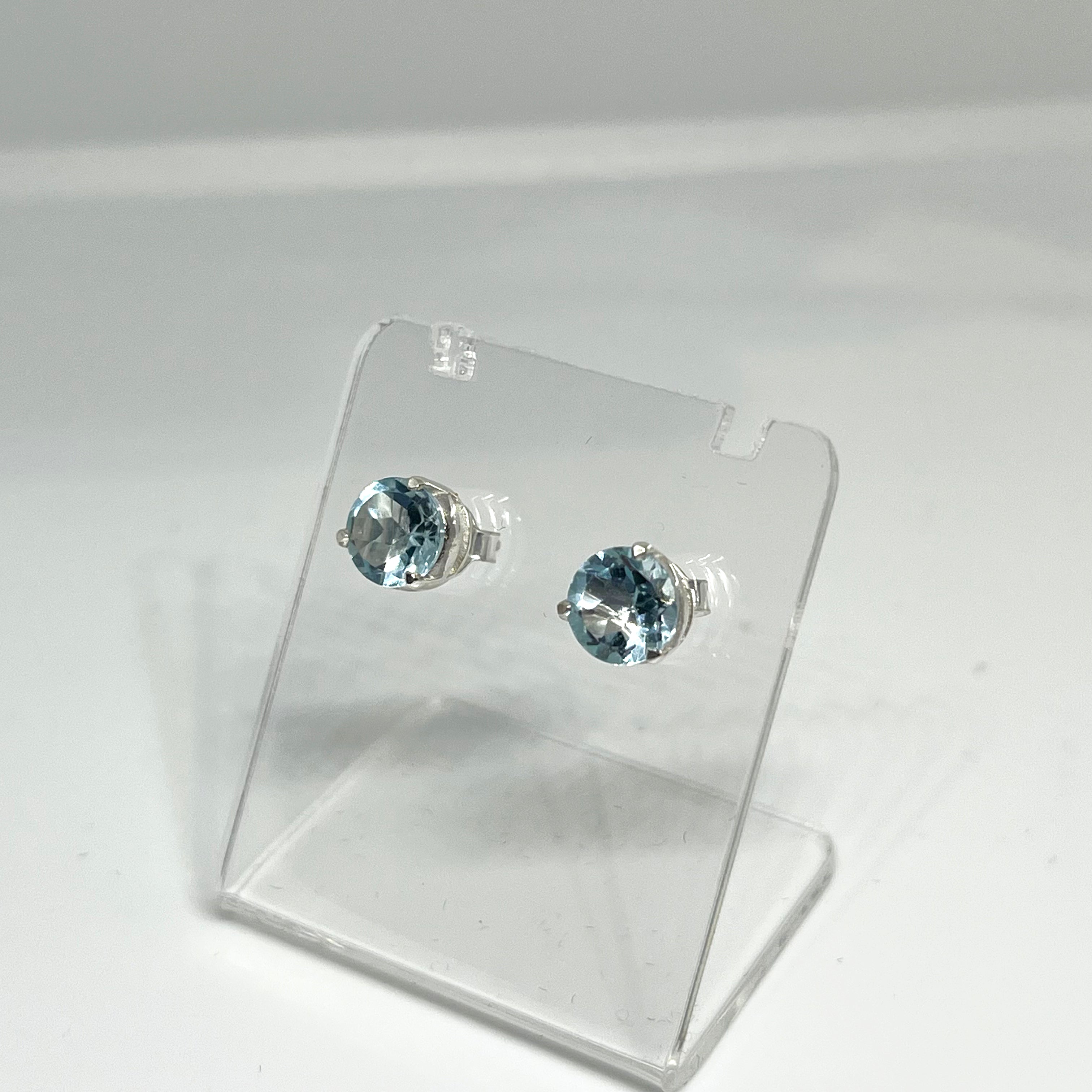 7mm Round Faceted Gemstone Stud Earrings - 3 Prong Set for Women (PSE006) | Perfect for Everyday Wear, Parties & Gifts