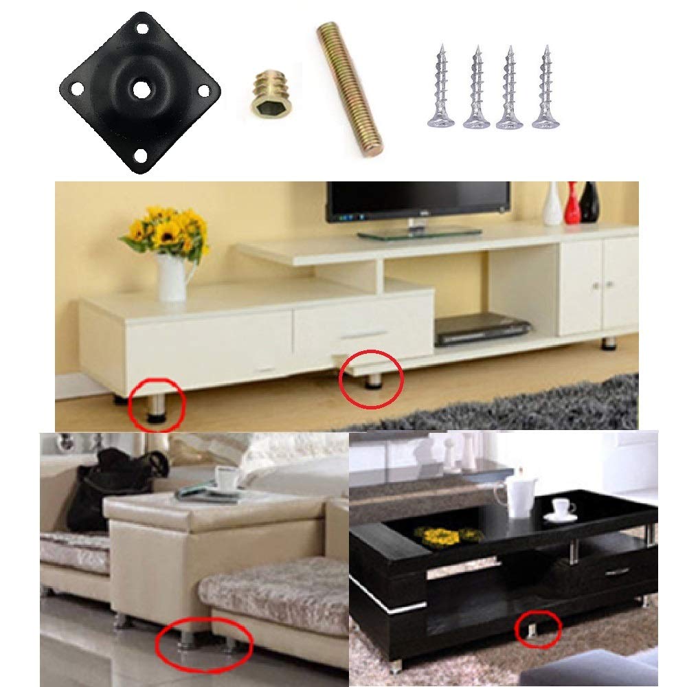 8 Sets Black Furniture Leg Mounting Plates with Hanger Bolts - Heavy Duty Sofa Leg Brackets for Couches, Chairs & Seats - Perfect for DIY Furniture Repair & Home Improvement Projects