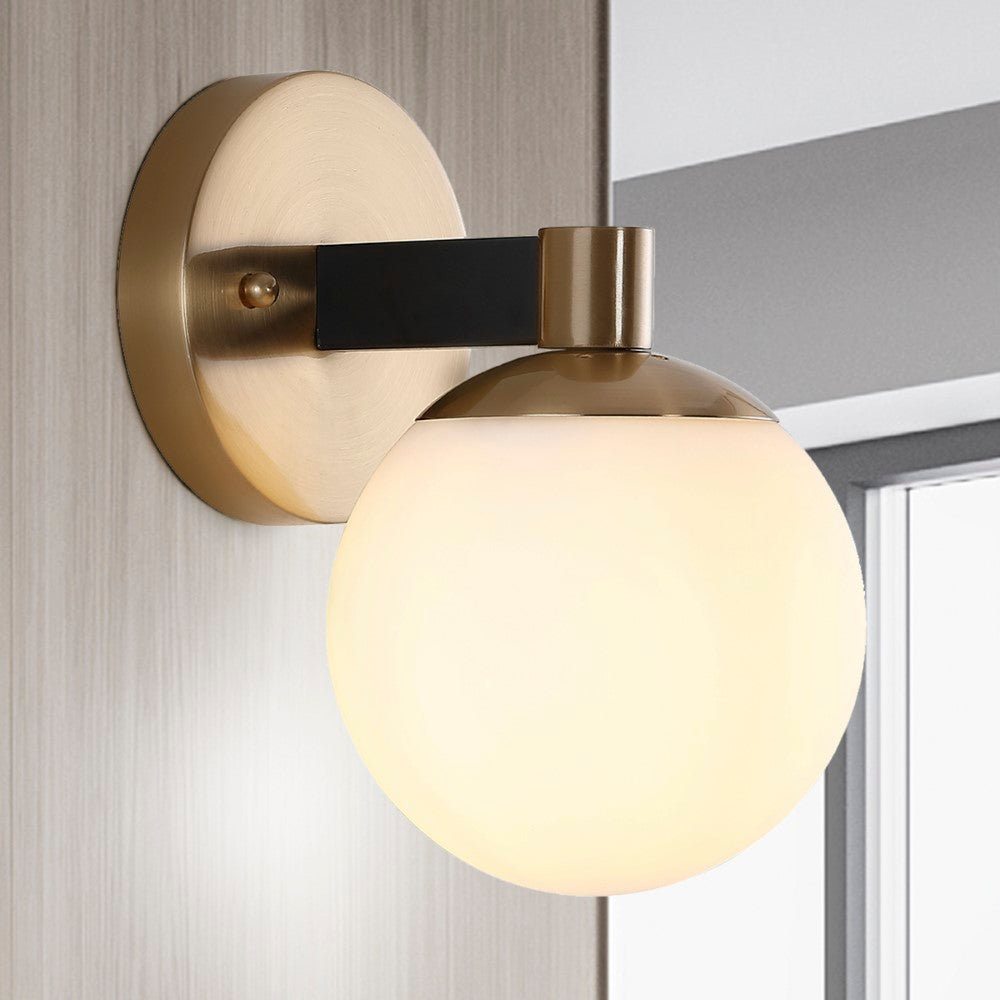 Modern Contemporary LED Vanity Mirror with Globe Metal Frame and Frosted Glass - Perfect for Bedroom, Bathroom, and Dressing Room Makeup Lighting