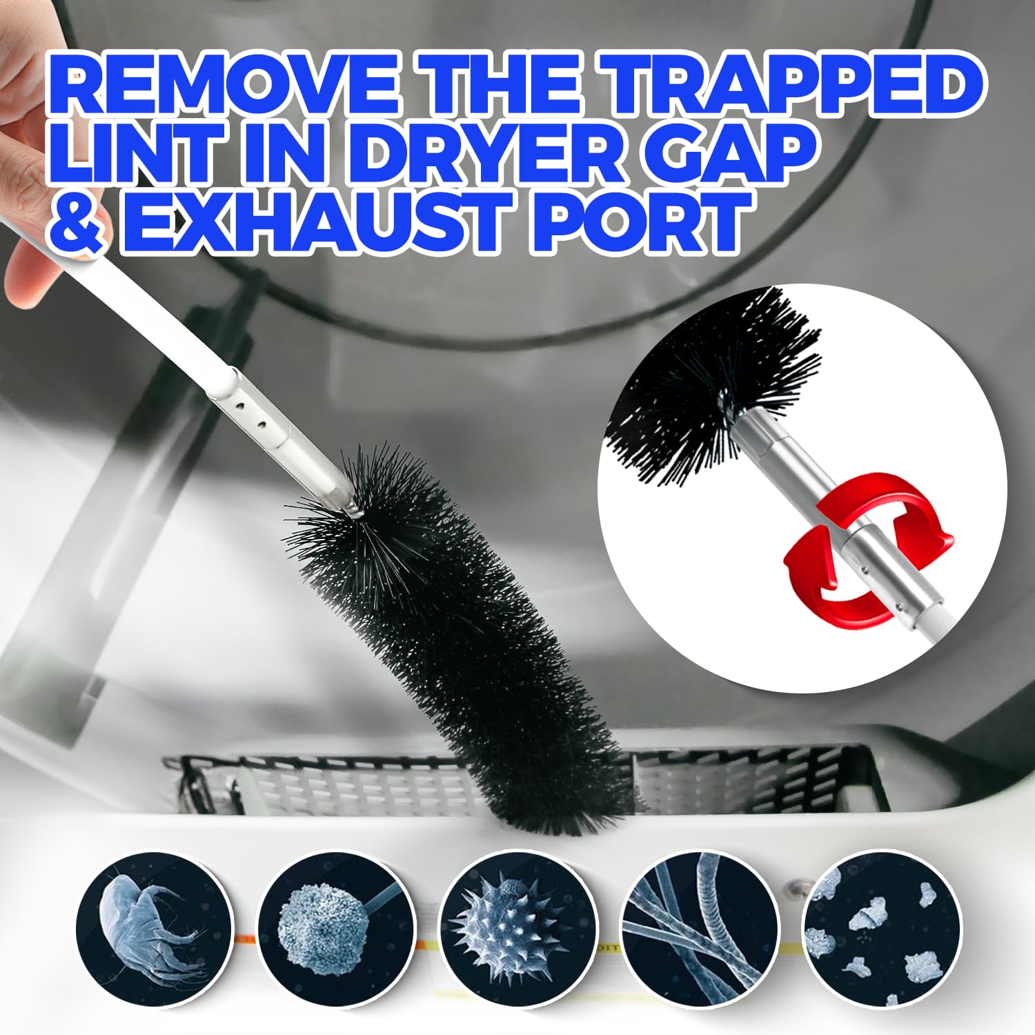Holikme 30ft Dryer Vent Cleaner Kit - Flexible Lint Brush with Drill Attachment for Chimney & Fireplace Cleaning