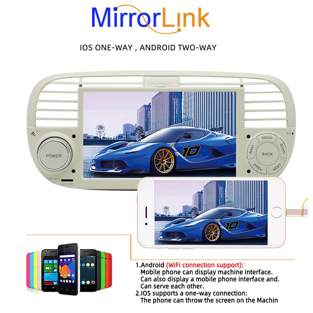 BOOMBOOST 7 Inch 2 Din Wireless Android Auto Car Stereo - Touch Screen Car Radio with Bluetooth, FM, WiFi, GPS & Mirror Link - Compatible with Fiat 500 (White) | Perfect for Hands-Free Calling, Music Streaming & Navigation