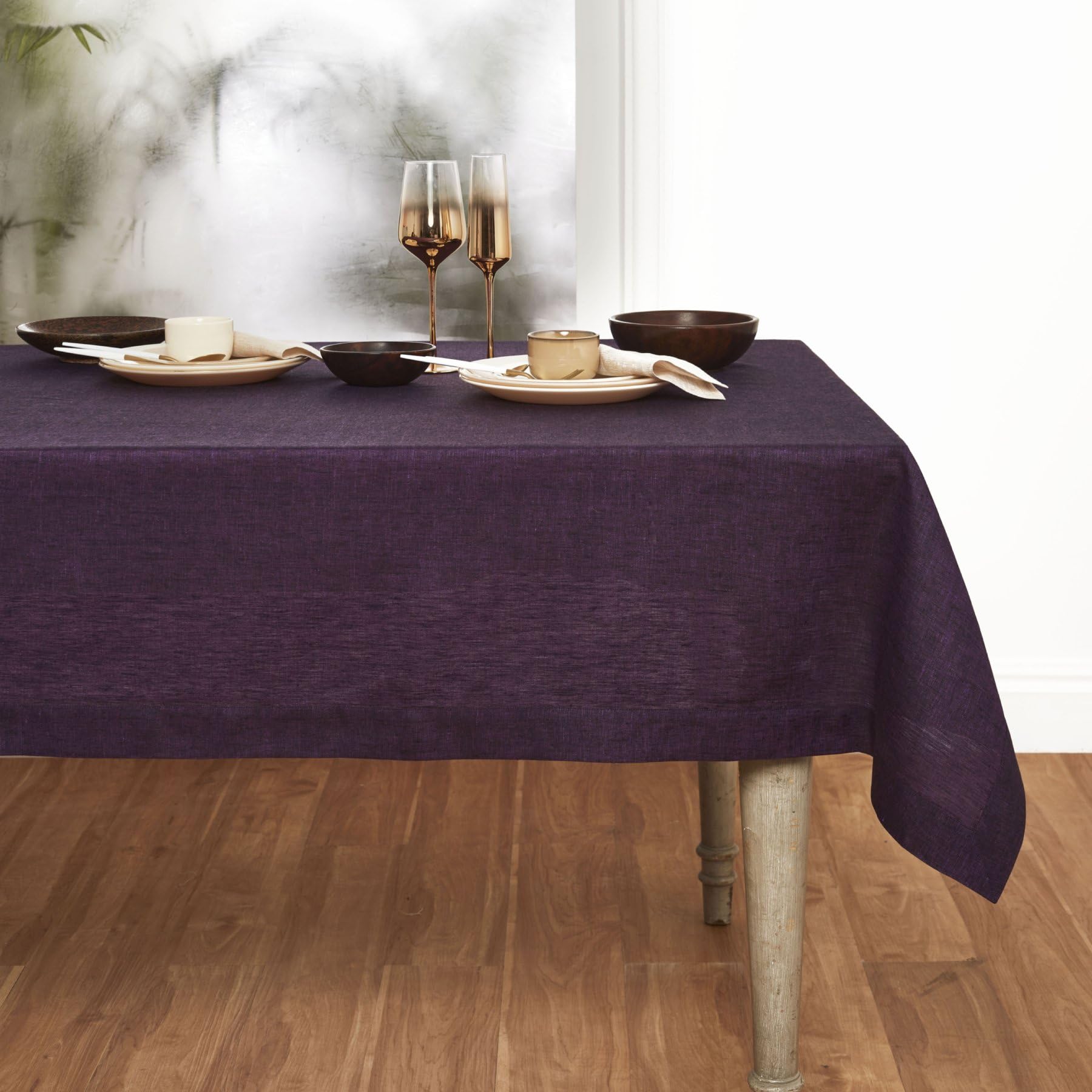 Solino Home 100% Pure Linen Tablecloth 60x90 Inches - Rectangle Table Cover for Easter, Wedding & Parties (Athena) | Machine Washable | Elegant Dining & Holiday Decor