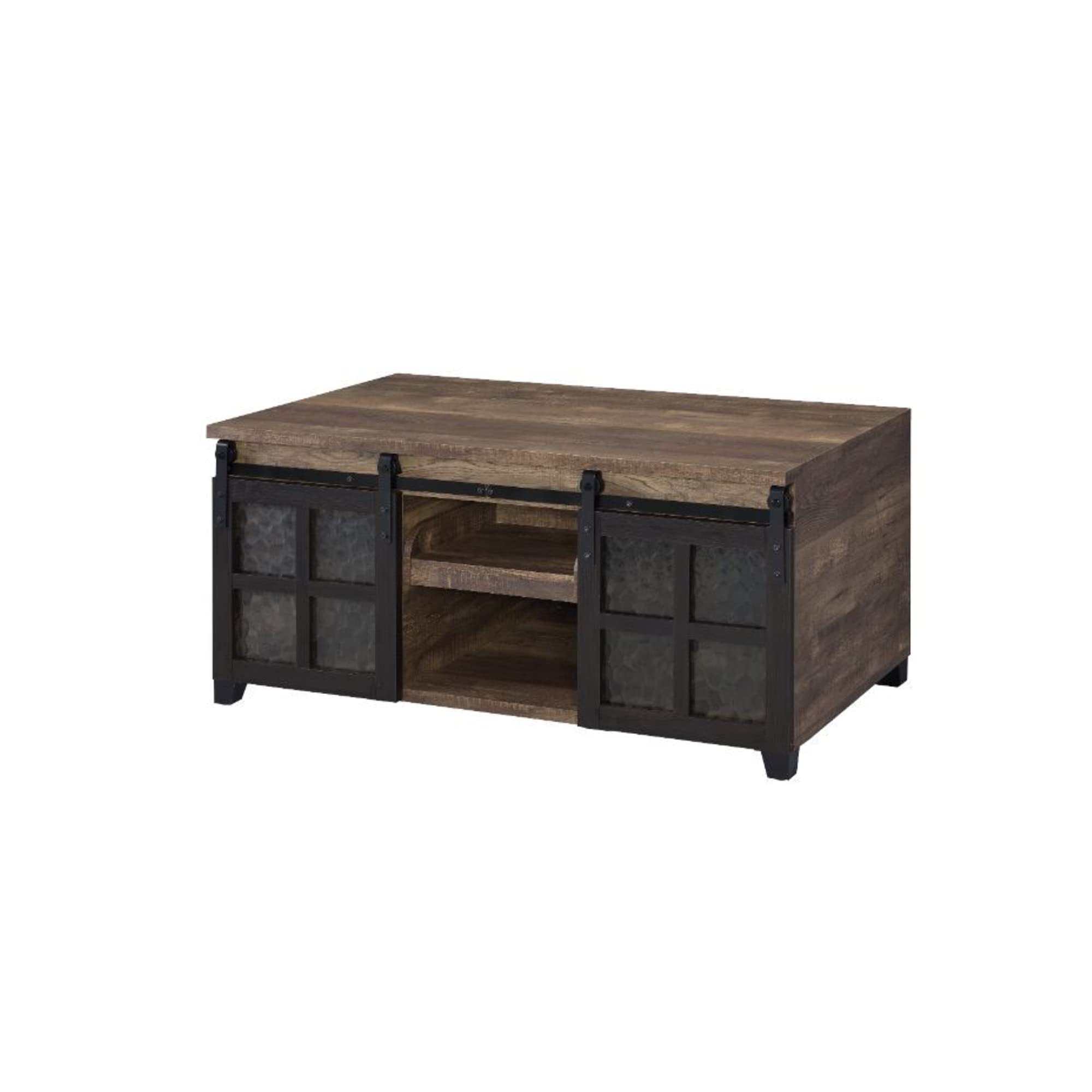 Modern Rustic Coffee Table with Obscure Glass Top & Black Oak Finish - Perfect for Living Room, Lounge, or Office Decor