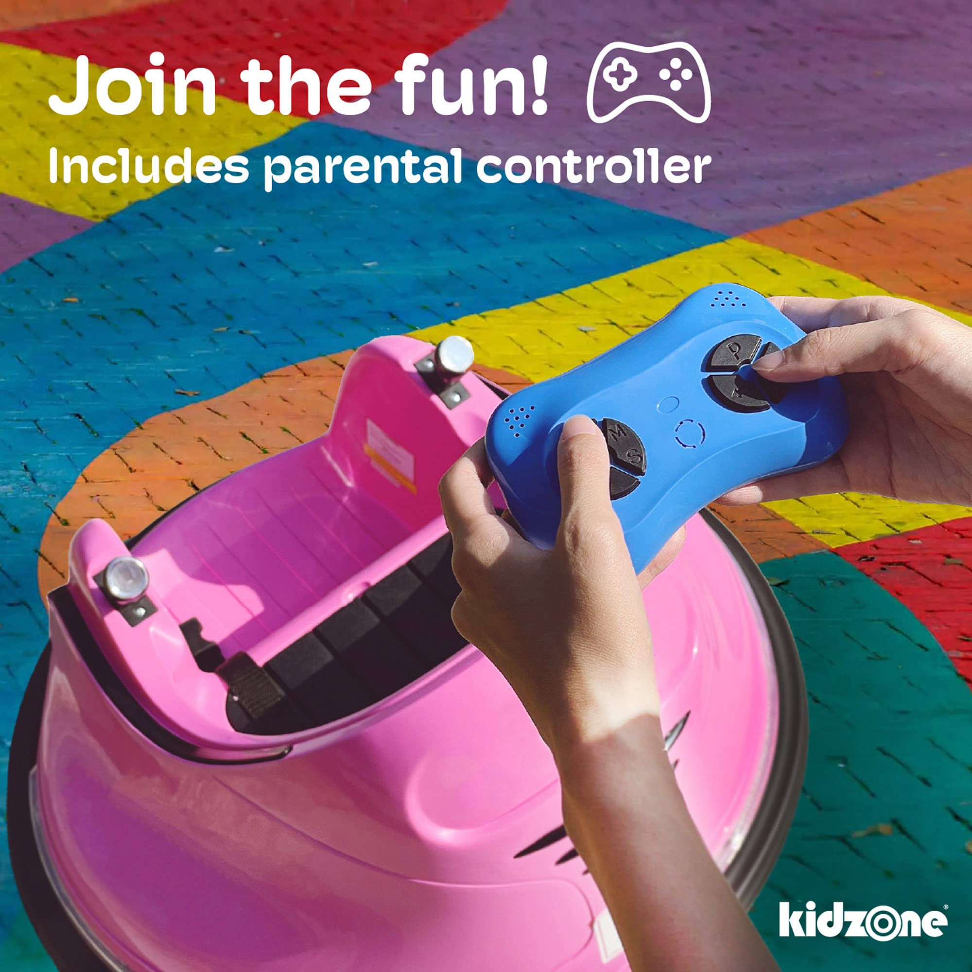 Kidzone 12V 2-Speeds Electric Ride On Bumper Car for Kids & Toddlers 1.5-6 Years - Remote Control, LED Lights, Bluetooth, 360° Spin - ASTM Certified Safe Bumper Toy for Birthday Gifts & Indoor/Outdoor Play