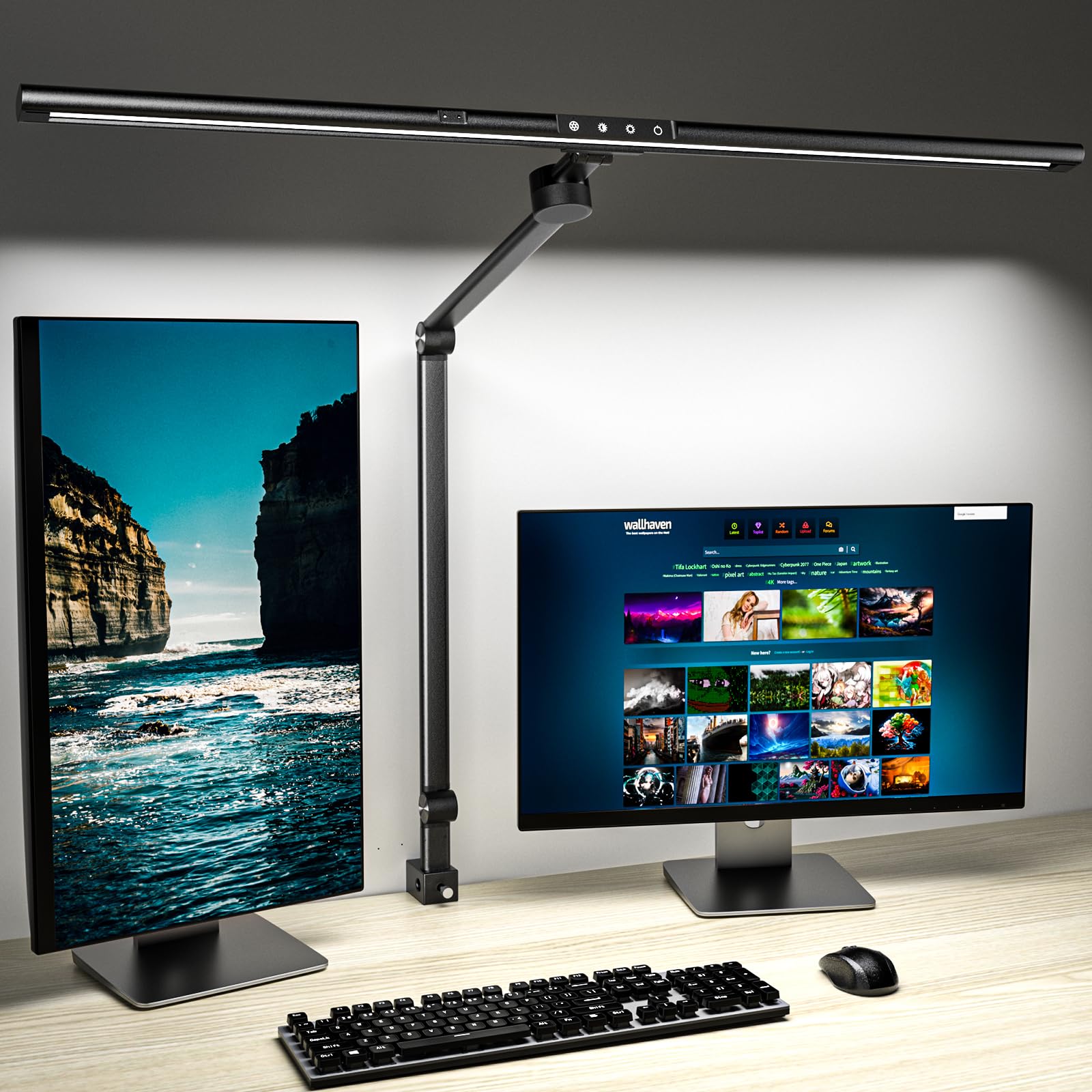 VERSKI 24W Ultra Bright LED Desk Lamp with Clamp - Adjustable Brightness & Color Temperature, Gesture Sensing Control, Black - Perfect for Office, Home, Study & Monitor Lighting (Task Light, Table Lamp for Work & Reading)