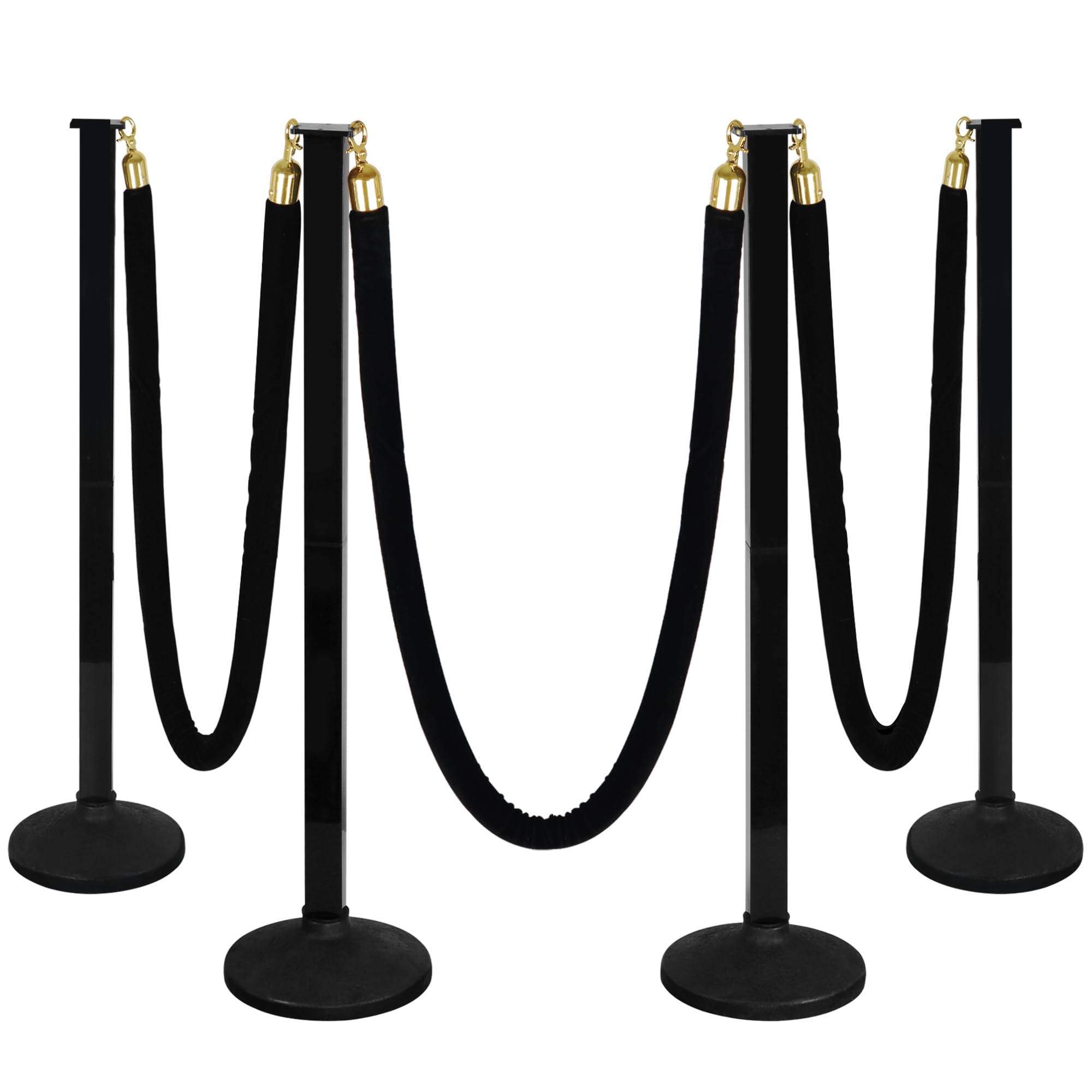 4 Pack Heavy Duty Stanchions with Velvet Rope & Weighted Base - Premium Crowd Control Posts for Queue Management - Perfect for Movie Theaters, Events, Parties and VIP Areas
