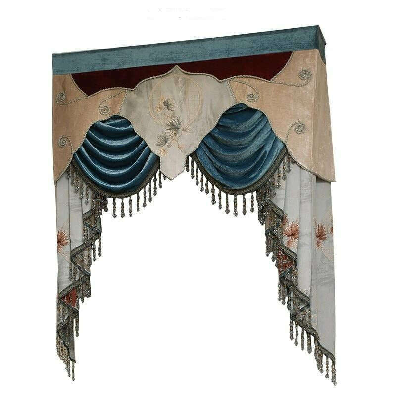 Annapolis Luxury Valance Floral Blue with Lace - Elegant Window Treatment for Bedroom & Living Room Decor