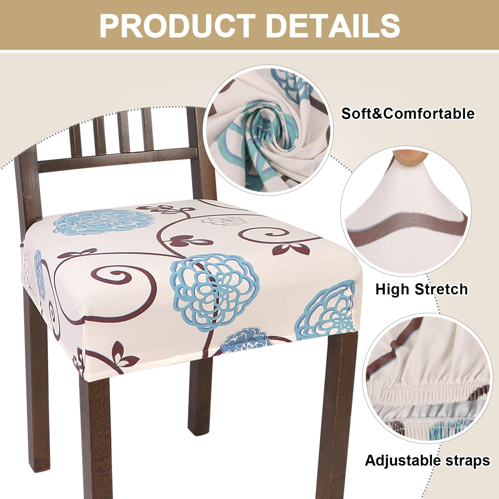 NIBESSER 6-Pack Stretchable Dining Chair Covers - Soft, Washable & Removable Seat Slipcovers for Kitchen & Dining Room Chairs (Rear-Covered, Ball Flower Design) - Perfect for Home, Office & Restaurant Use