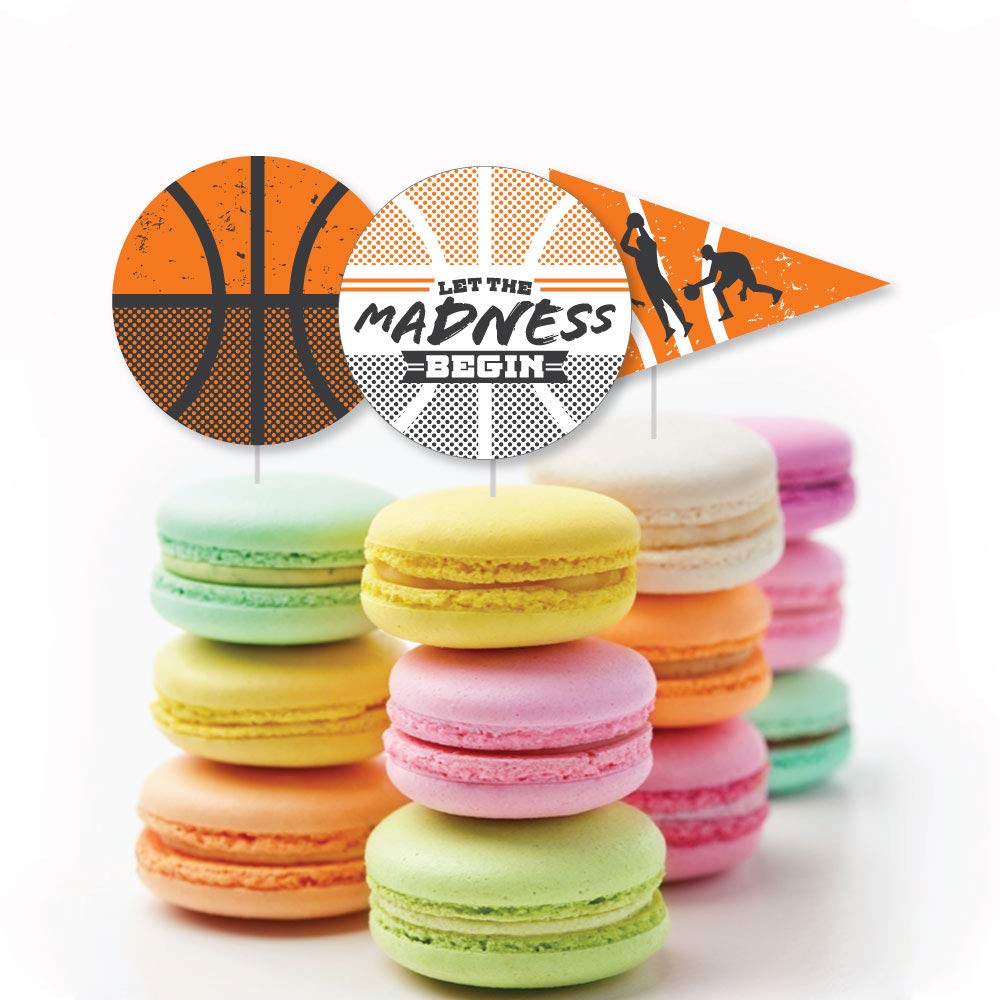 Basketball Cupcake Toppers - Set of 24 for College Party Desserts
