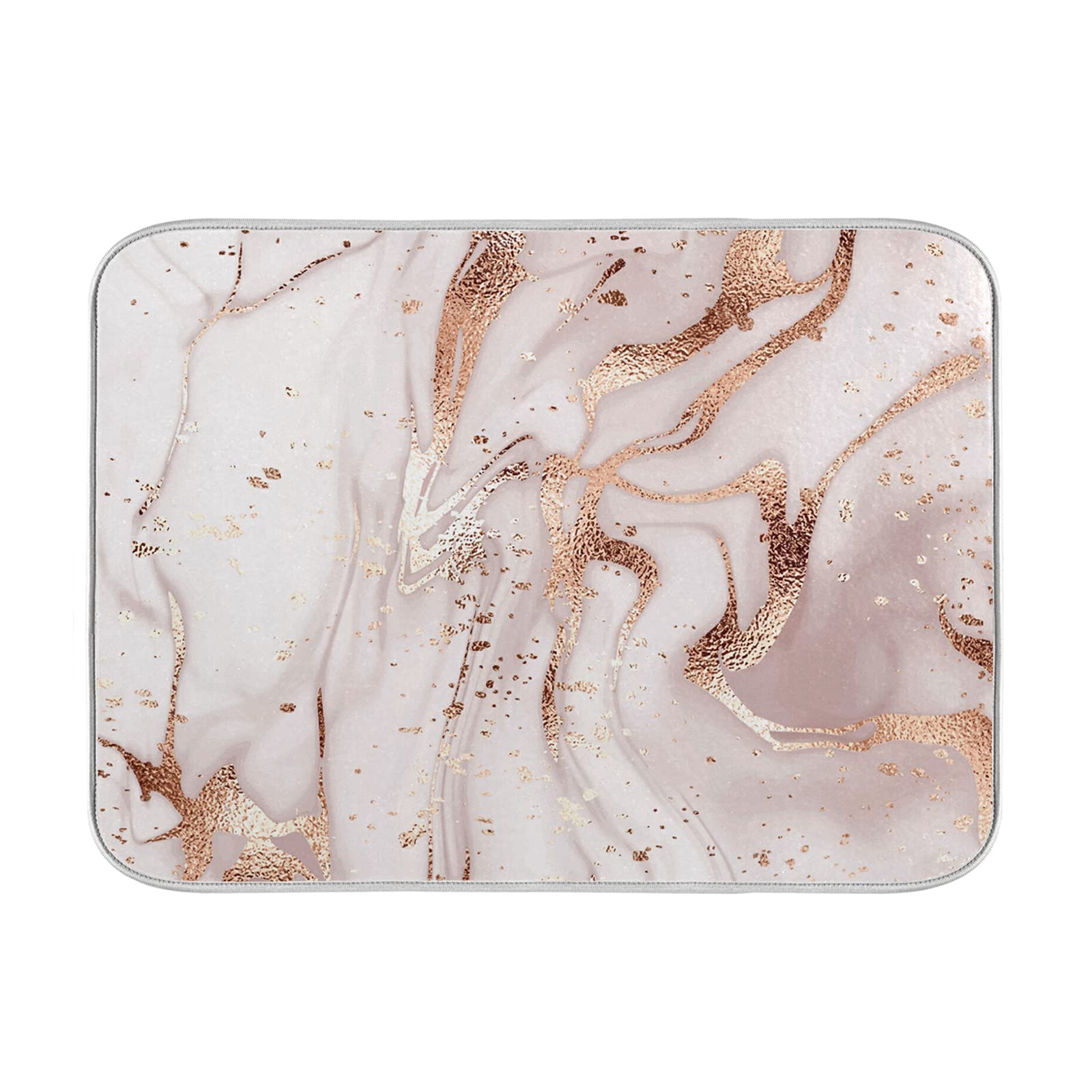 Pink Marble Dish Drying Mat 16x18 Inch - Absorbent Non-Slip Kitchen Counter Mat for Dishes, Cups & Utensils | Perfect for Kitchen Countertops, Bar Counters & Sink Areas