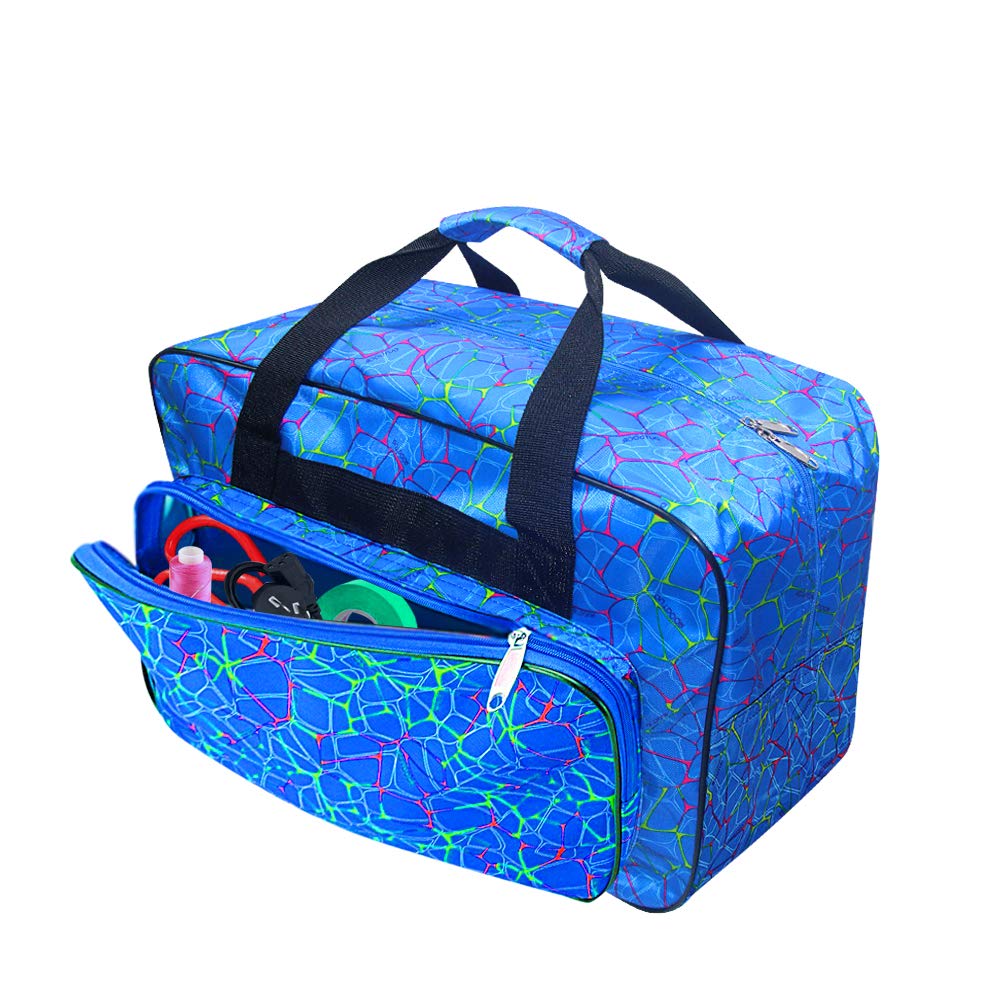 TLBTEK Universal Blue Canvas Sewing Machine Carrying Case - Padded Portable Tote Bag with Storage Pockets & Dust Cover | Perfect for Home, Studio & Travel Sewing Projects
