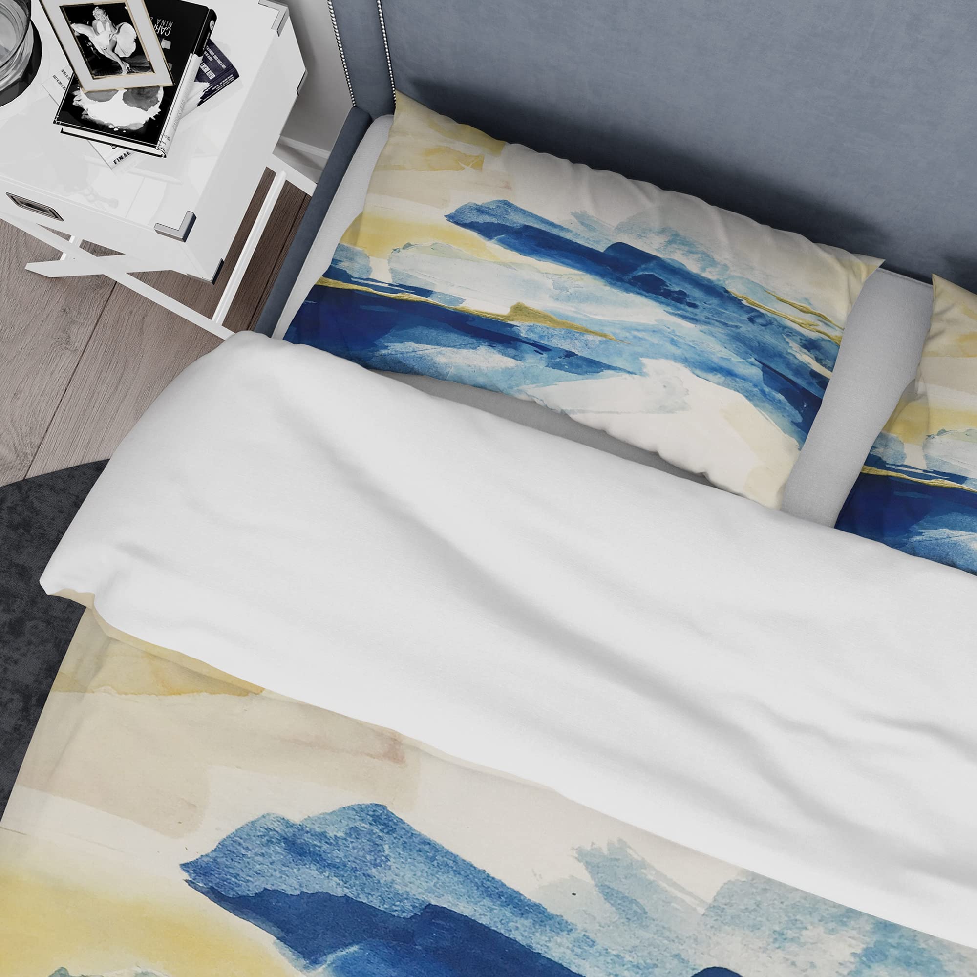 Metallic Gold Indigo Duvet Cover Set King - Modern Abstract Bedding for All Seasons