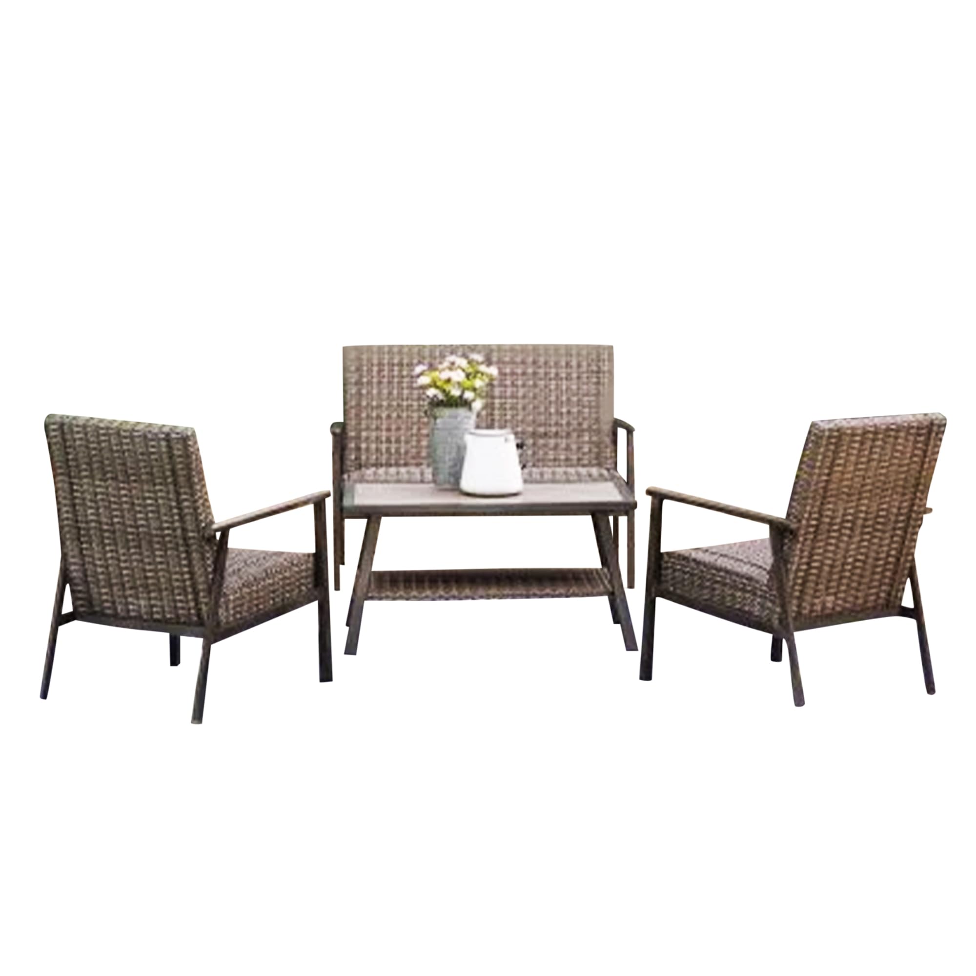 Nantucket 4-Piece All-Weather Outdoor Patio Furniture Set - 2 Chairs, Loveseat & Rectangular Table in Brown - Perfect for Backyard, Poolside & Garden Relaxation