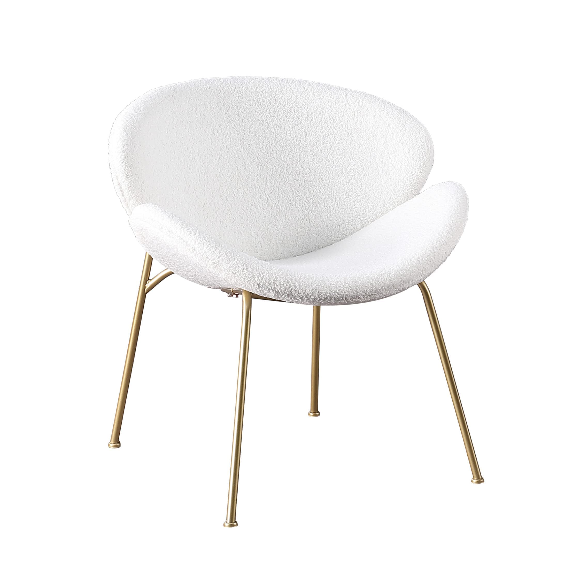 Yoluckea 2-Pack Faux Fur Vanity Chairs - Modern Upholstered Accent Chairs with Gold Metal Legs, Arced Seat & Back - Elegant Makeup Desk Chair & Dining Side Chair for Living Room, Bedroom, Kitchen (White) - Perfect for Vanity Tables, Dining Nooks & Cozy Reading Corners