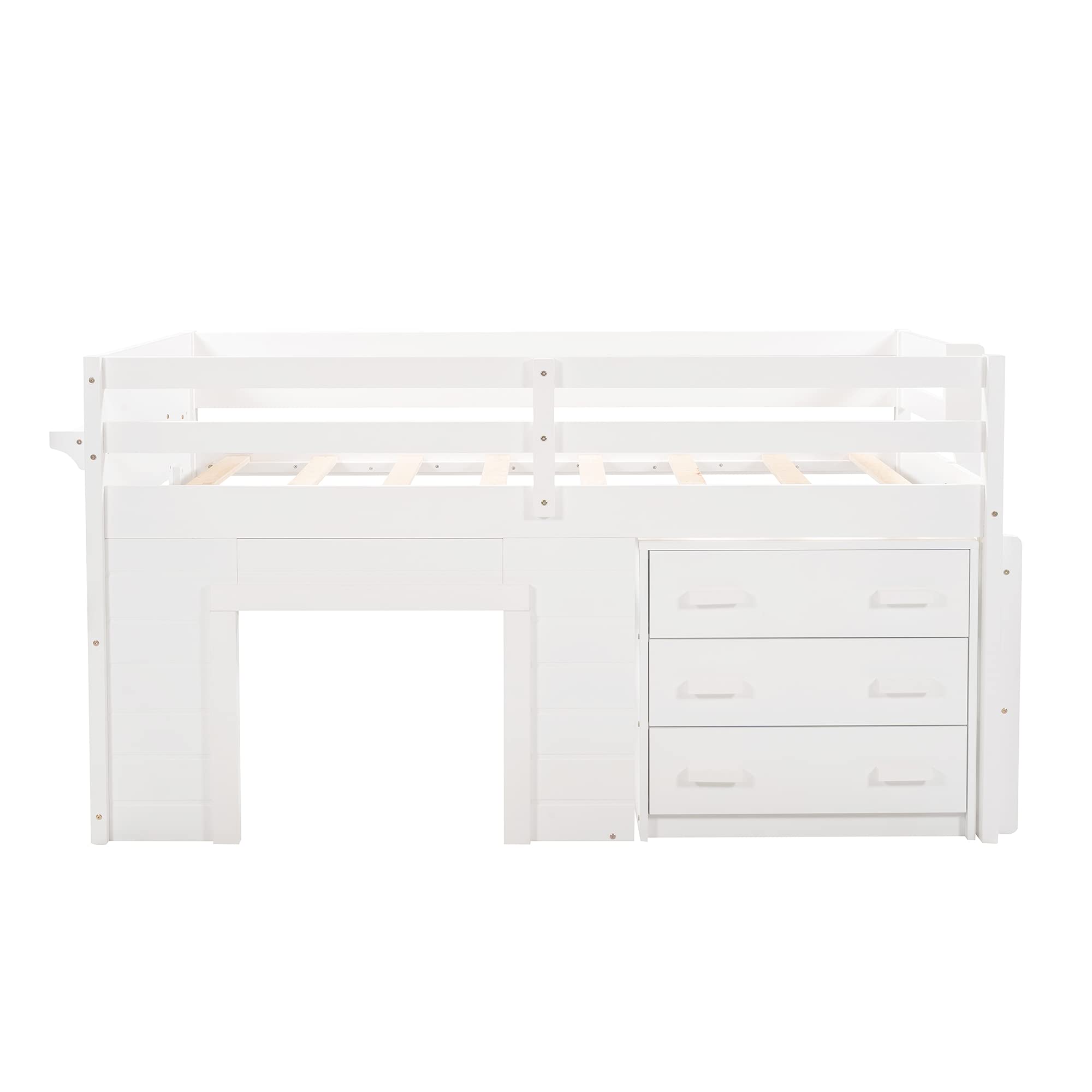 Twin Size Loft Bed with 3 Wide Drawers & Shelves - Sturdy Wooden Bunk Bed for Teens & Adults - Space-Saving Furniture for Small Bedrooms, Dorms & Apartments - No Box Spring Needed