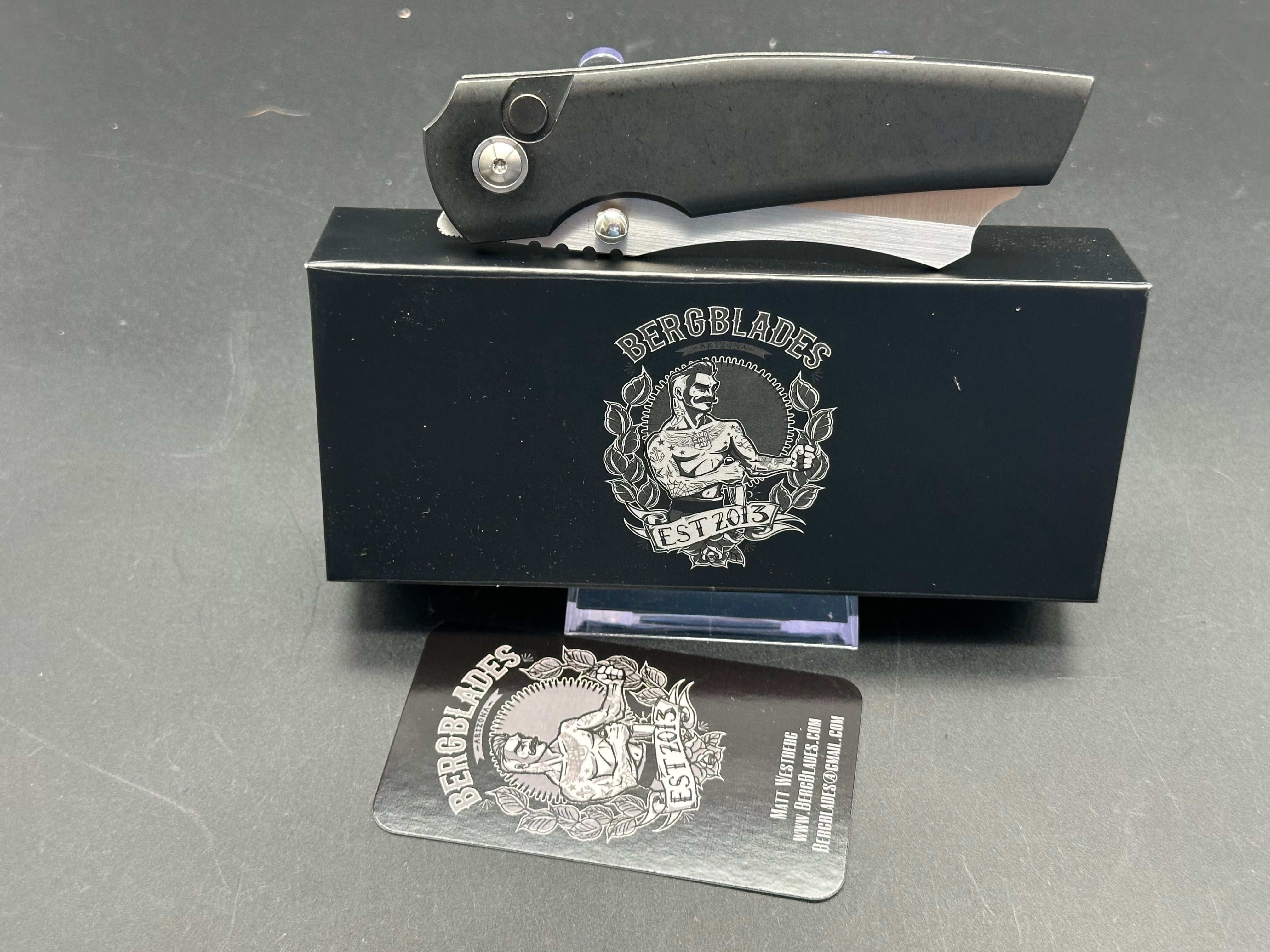 Berg Blades Barber Button Lock Folding Knife - Black/Satin Finish - EDC Pocket Knife for Outdoor, Camping & Everyday Carry