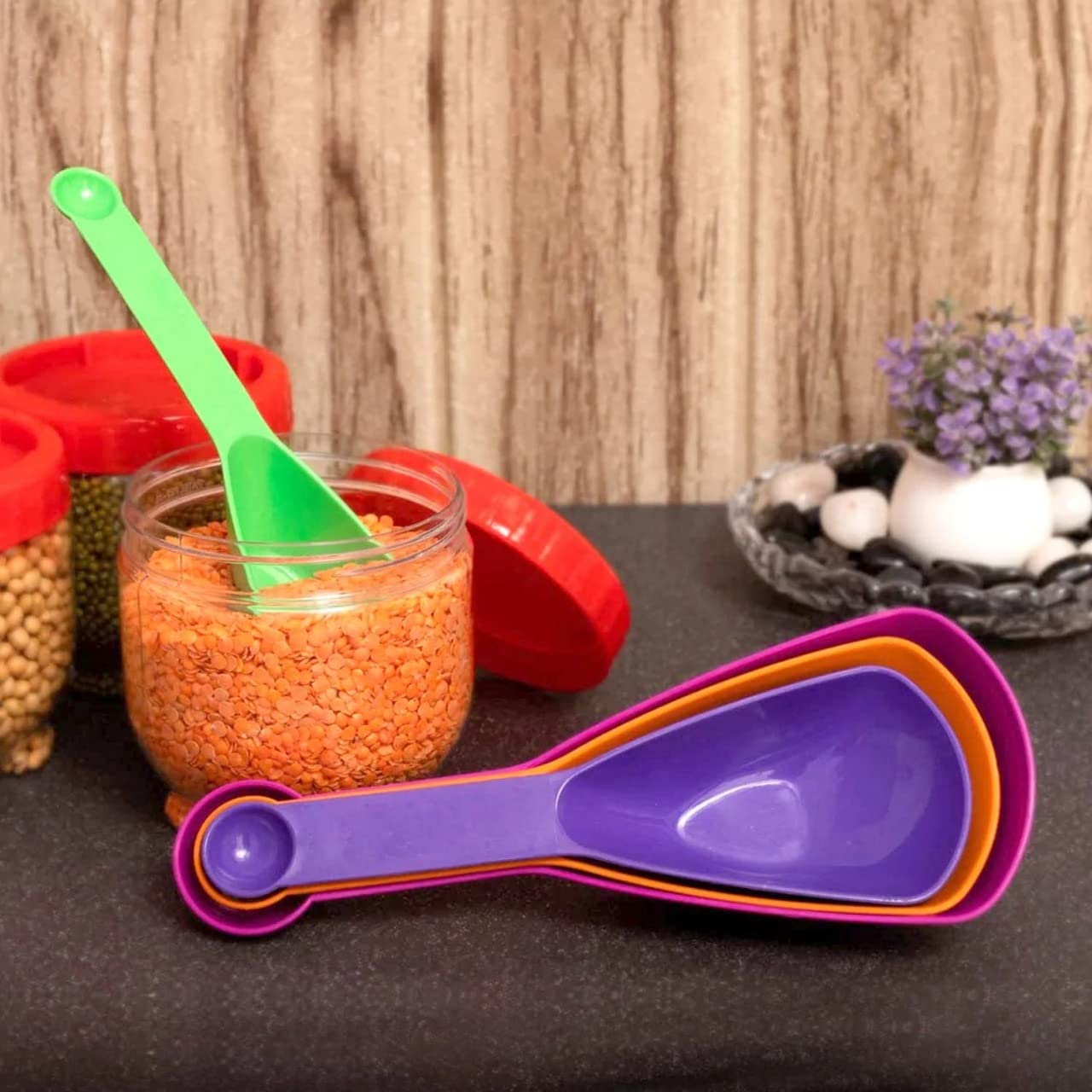 INKULTURE 4-Piece Plastic Double-Sided Measuring Cups and Spoons Set - Colorful Kitchen Essentials for Baking, Cooking & Meal Prep