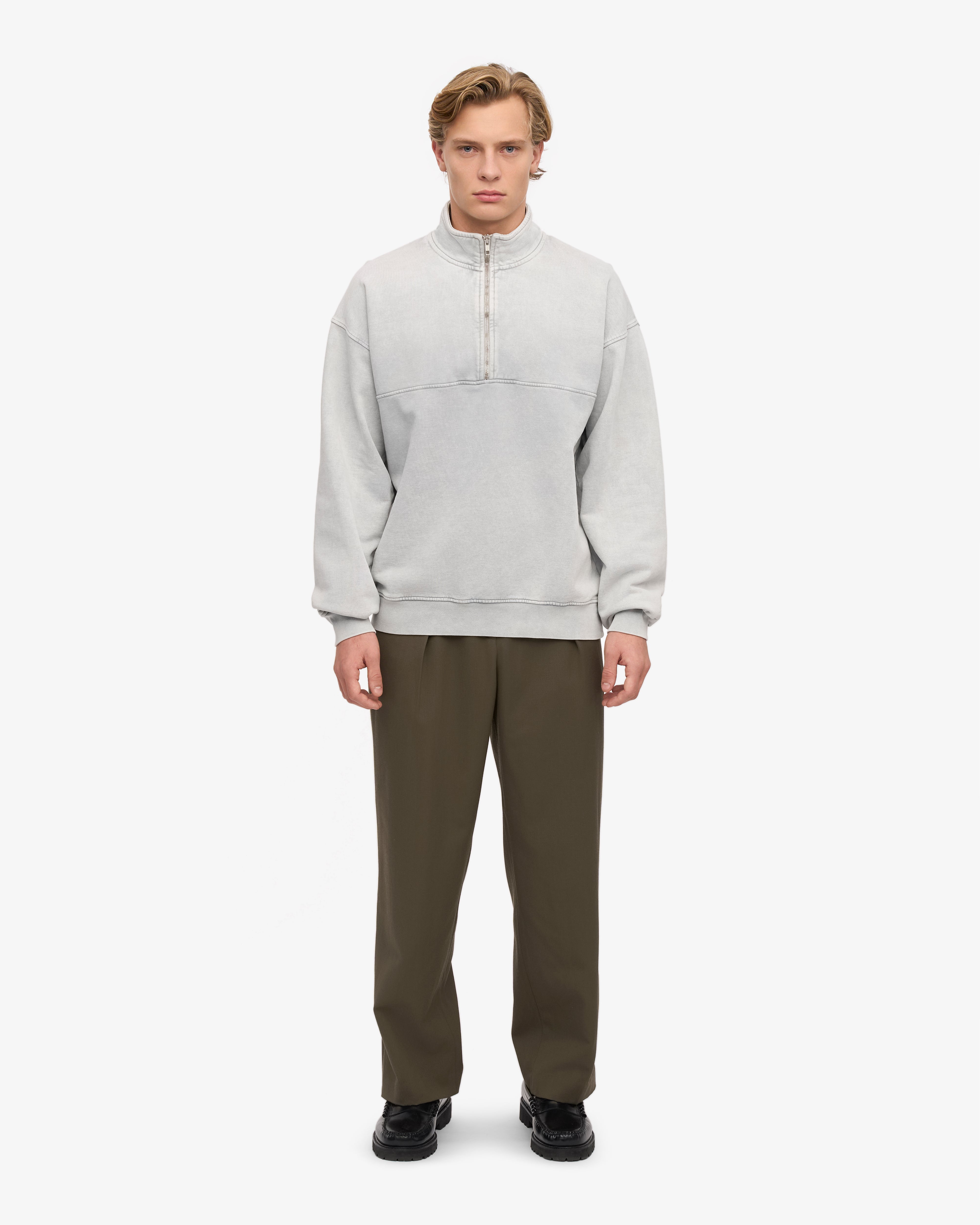 Organic Cotton Quarter Zip Sweatshirt for Men - Faded Grey | Eco-Friendly & Comfortable | Perfect for Casual Wear & Outdoor Activities