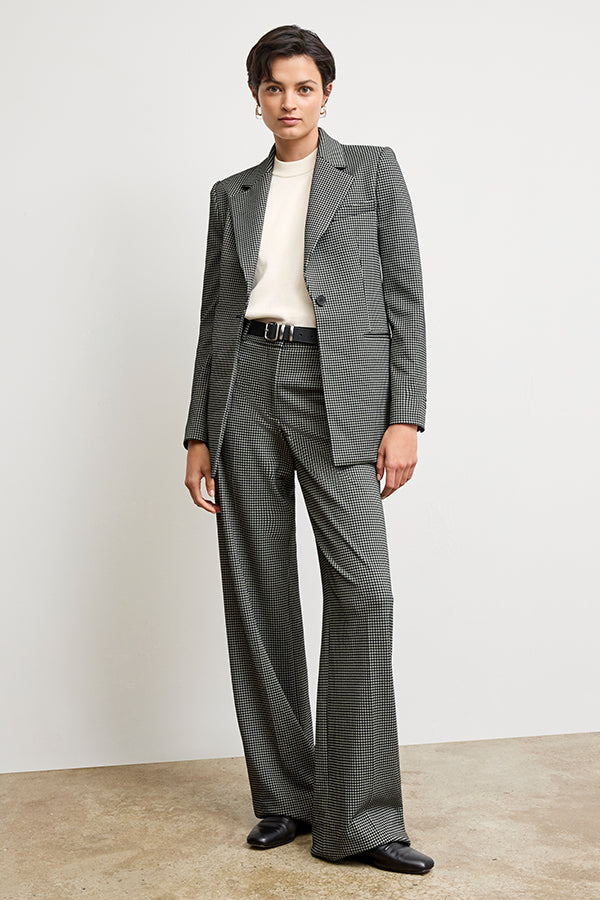 Tinsley Wide Leg Pants for Women - Soft Knit Suiting Fabric with Classic Check Pattern | Office Wear & Casual Outfits