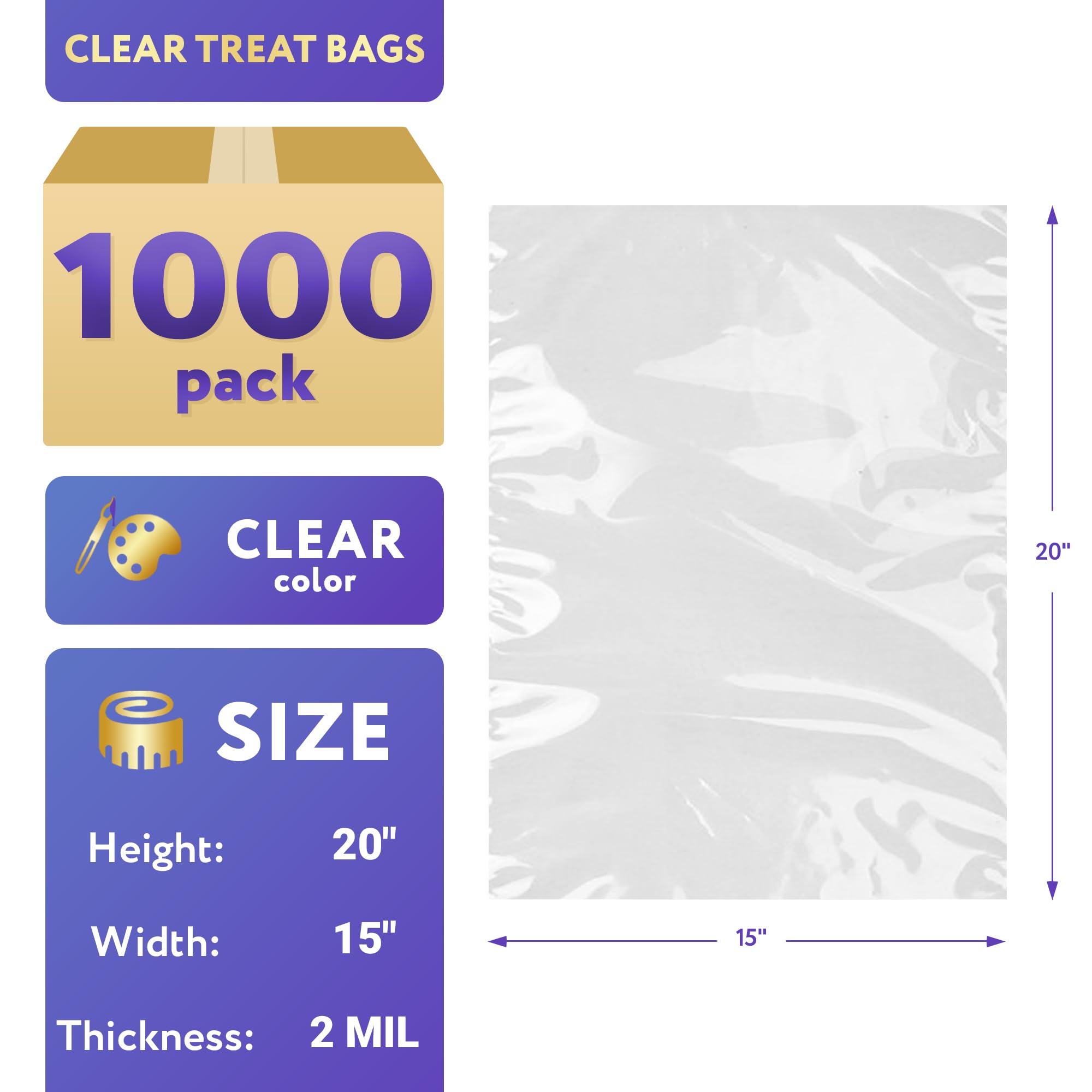 APQ Clear Packing Bags 15x20 Inches - 1000 Pack of 2 Mil Clear Poly Mailers | Waterproof Open Top Shipping Bags for Small Items | Perfect for Ecommerce, Retail Packaging & Mailing Jewelry, Crafts, Apparel