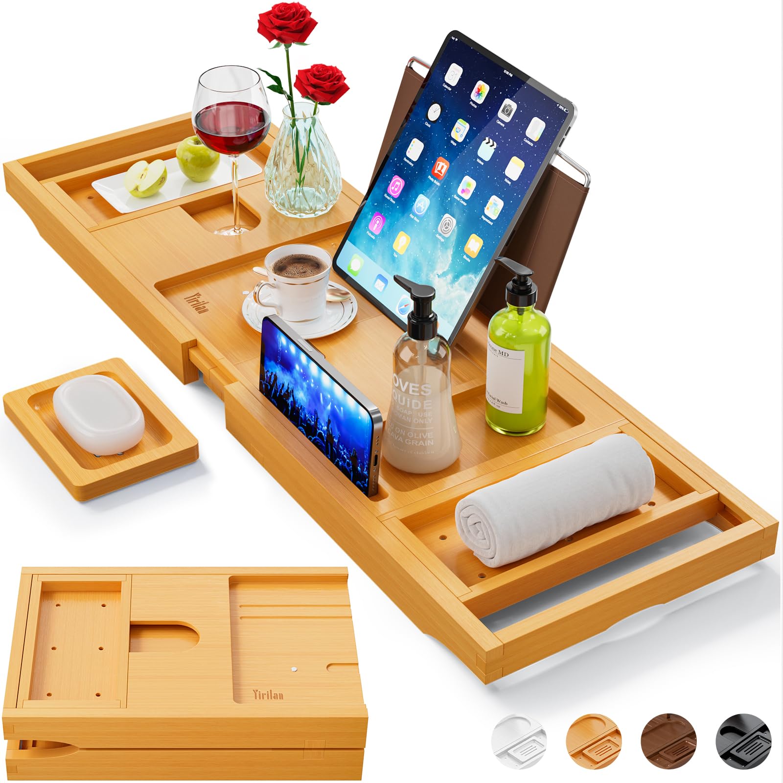 Premium Expandable Bathtub Tray Caddy - Adjustable Wooden Bath Tray for Relaxation, Reading & Spa - Perfect Housewarming Gift for Women & Men - Ideal for Bathroom, Spa Days & Self-Care Moments