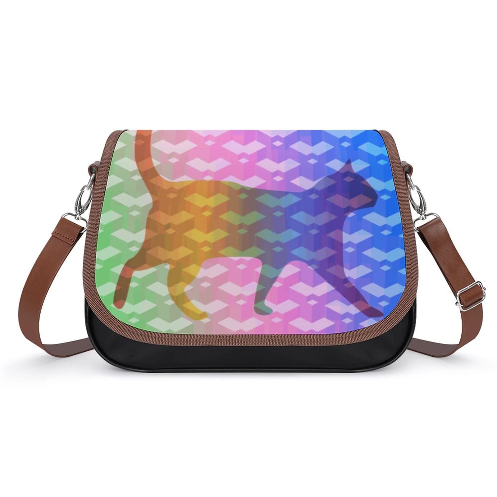Stylish Medium Crossbody Bags for Women - Printed Shoulder Messenger Purse & Designer Satchel Handbag with Rainbow Cat Fantasy Pattern | Perfect for Work, Travel & Everyday Use