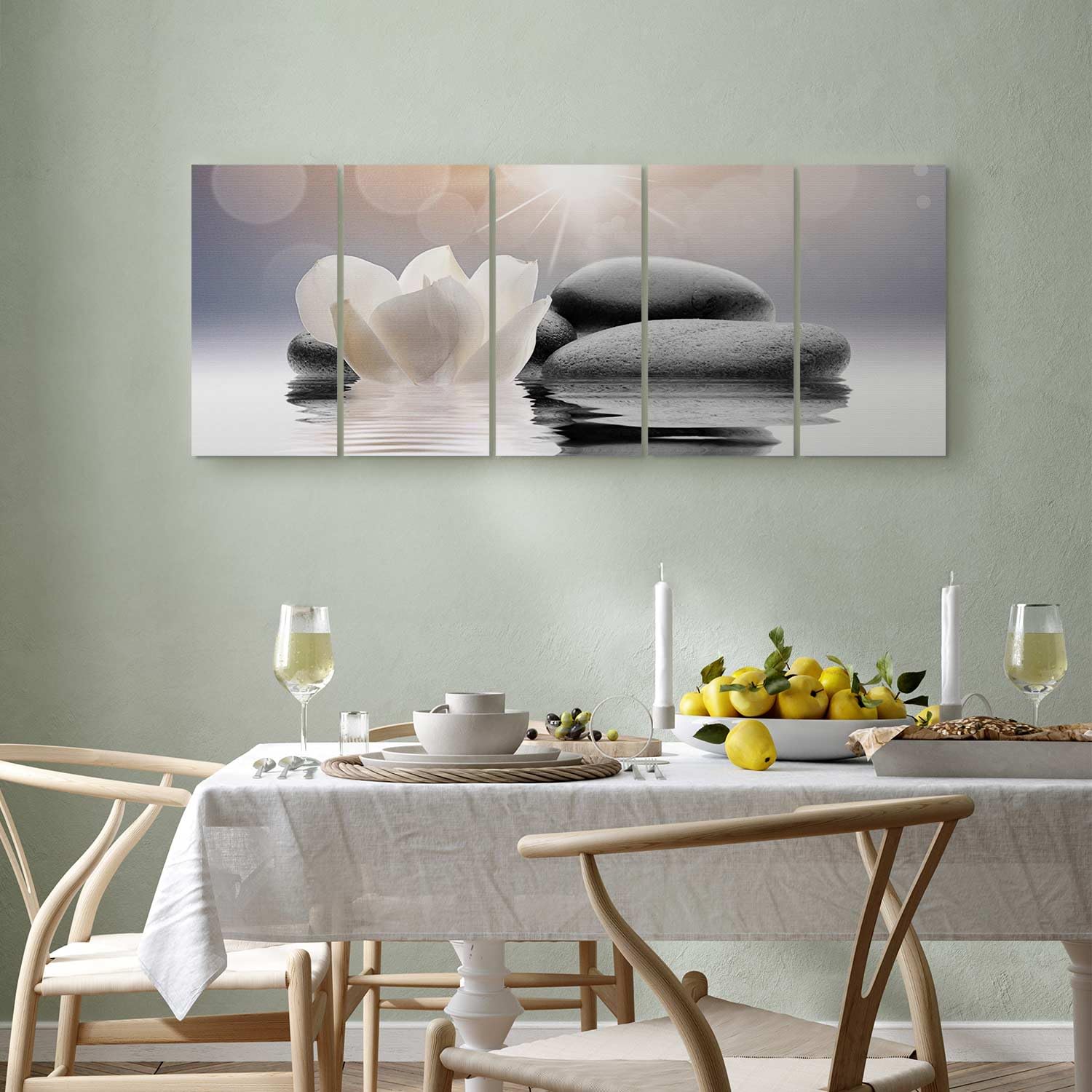 Zen Spa Canvas Wall Art Print - 5-Piece Framed Stretched Picture Set (80x31 inches) for Home & Office Decor | Meditation Room, Yoga Studio & Relaxation Space