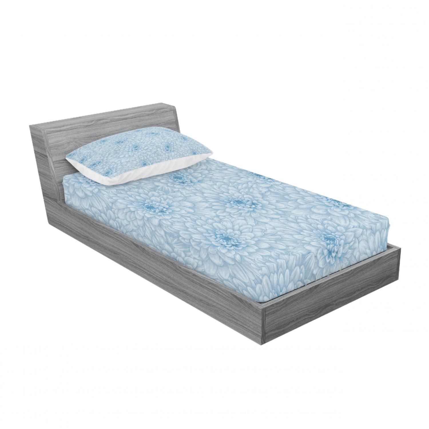 Ambesonne Blue 2-Pack Twin XL Fitted Sheet & Pillow Sham Set - Blooming Romance Floral Design - 4 Piece Bedding Decor for Guest Rooms & Dorms - Includes 2 Fitted Sheets & 2 Pillow Covers - Soft Wrinkle-Resistant Fabric - Perfect for College Students & Spare Bedrooms