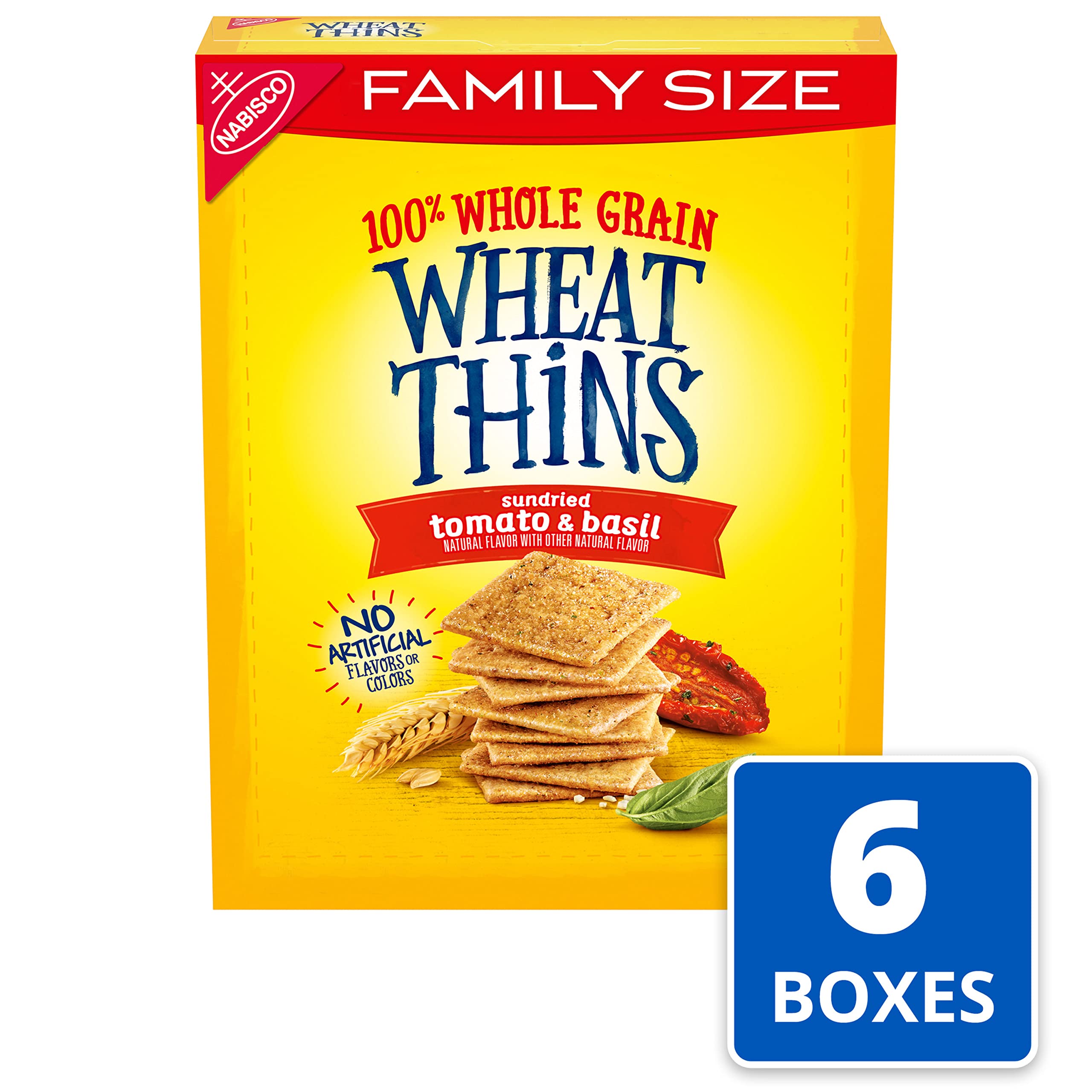 Wheat Thins Sundried Tomato & Basil Whole Grain Wheat Crackers | Family Size Bulk Snack Box (6-13 oz) | Healthy Party, School Lunch & Office Snacks