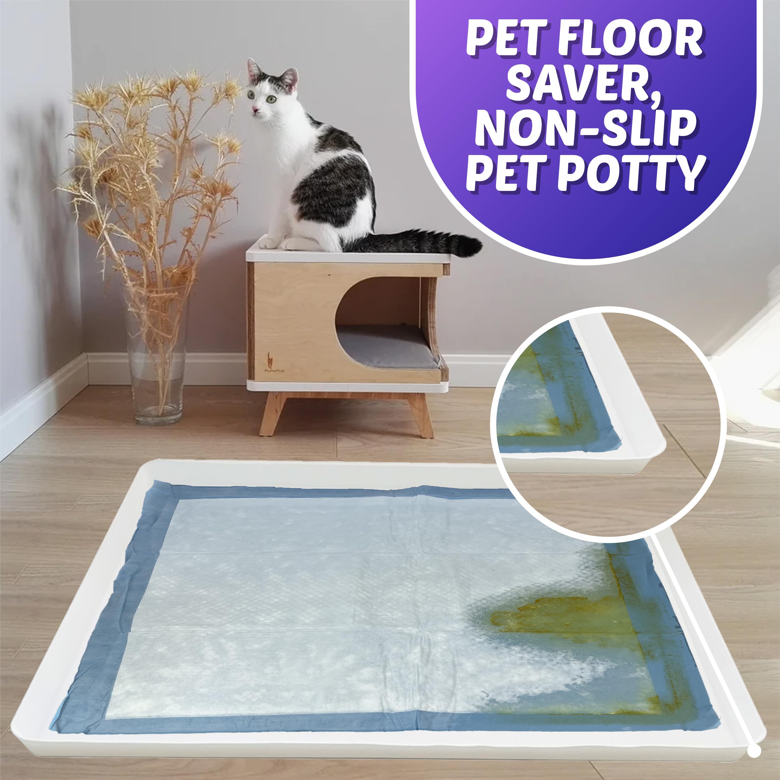 TidyFriend 28x34 Inch Dog Pee Pad Holder Tray - Non-Slip Silicone Puppy Training Pad Holder with No Spill Design, Easy to Clean & Store - Perfect for Housebreaking Puppies, Elderly Dogs & Pet Accidents (White)