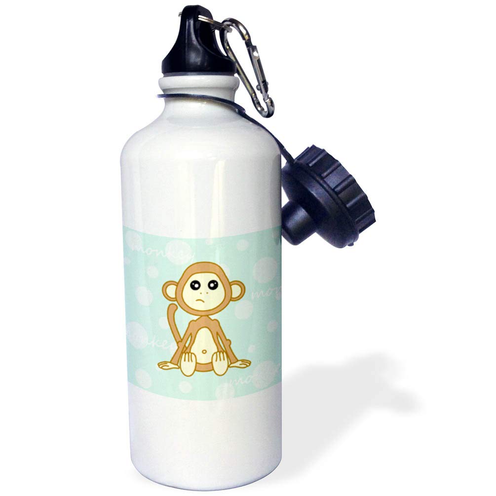 3D Rose Blue Baby Monkey Sports Water Bottle - 21 oz Insulated Stainless Steel Water Bottle for Gym, Hiking & Outdoor Activities - BPA Free, Leak Proof, White