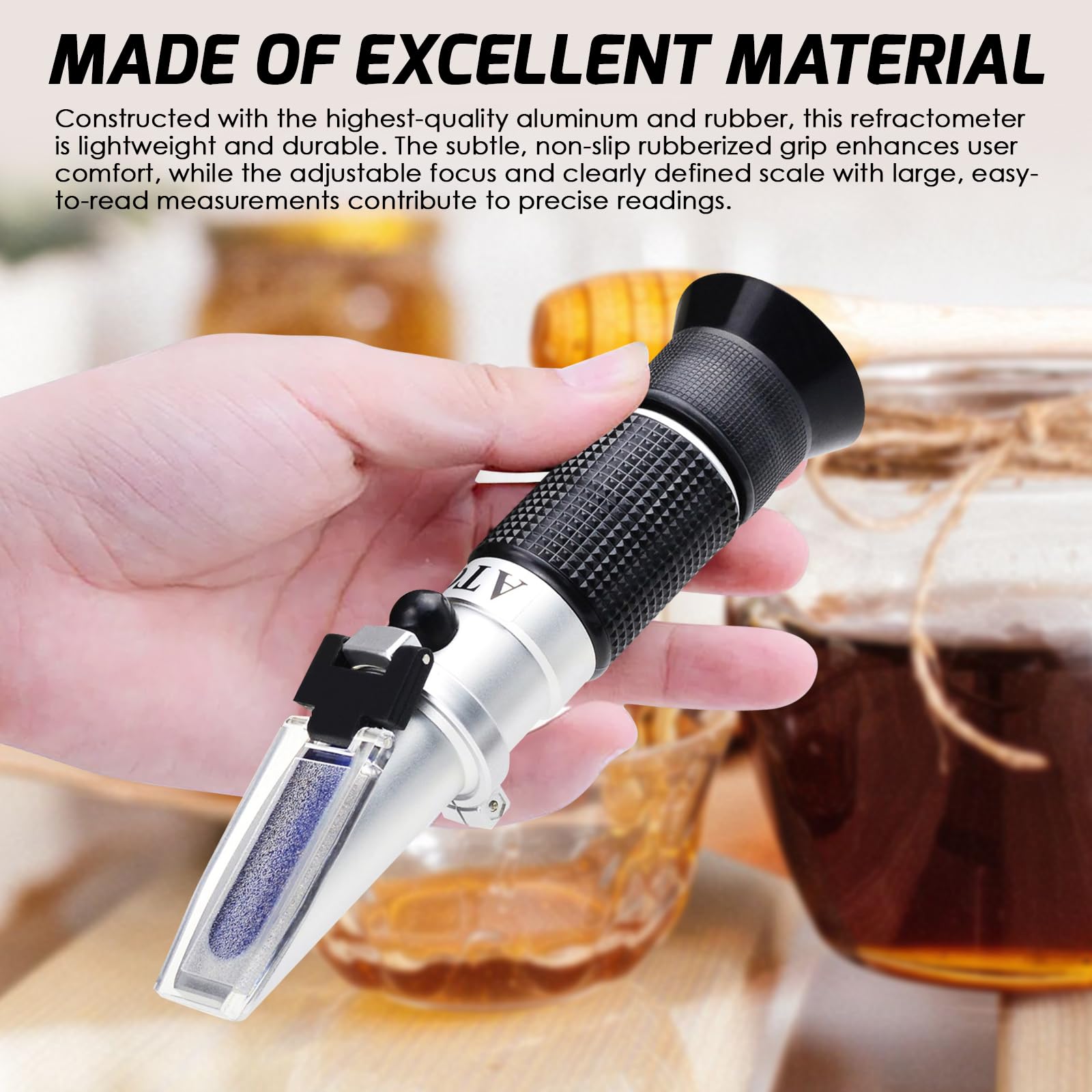 3-in-1 Honey Refractometer 58-90% Brix ATC - Honey, Maple Syrup & Molasses Tester for Beekeeping & Cooking