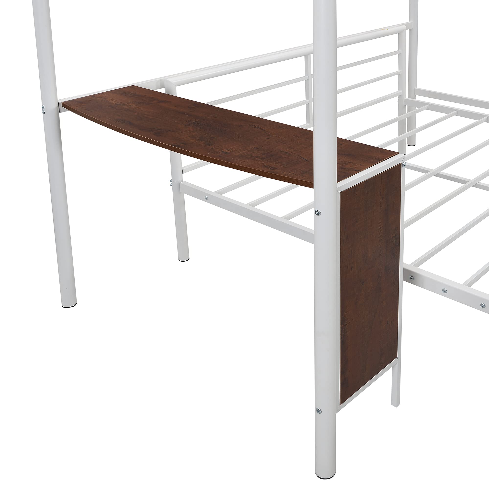 **Metal Twin Over Full Bunk Bed with Built-in Desk & Guardrail - Space-Saving Loft Bed with Flat Steps Ladder, White - Perfect for Kids' Rooms, Dorms & Small Apartments**