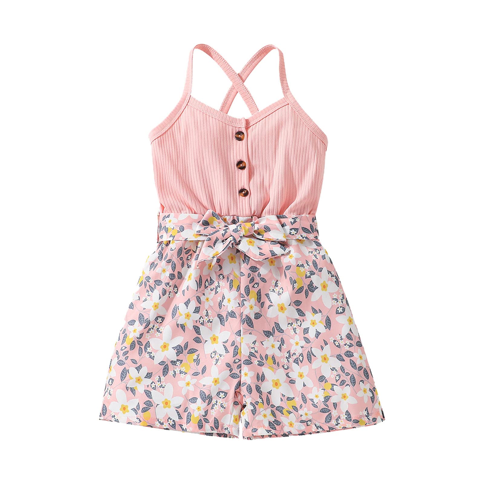 Girls Floral Printed Sleeveless Jumpsuit Romper with Suspenders for Toddlers 4-7 Years - Perfect for Summer Playdates, Beach Outings & Casual Wear