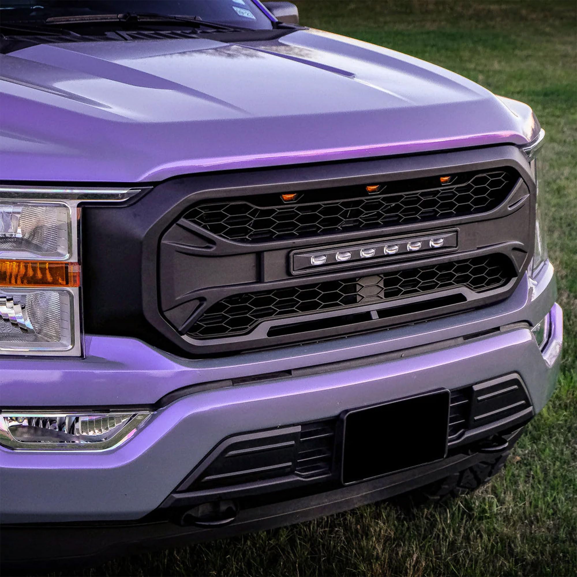 2021-2023 Ford F150 Front Grille Replacement - Matte Black Mesh Grill with Off-Road Lights (No Camera Hole) | Durable Aftermarket Upgrade for Enhanced Style & Off-Road Performance | Perfect for Truck Enthusiasts & Outdoor Adventures