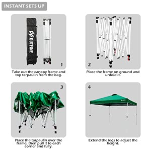 OUTFINE 10x10FT Pop-Up Canopy Tent - Instant Gazebo with Wheeled Carry Bag, 4 Sandbags & 8 Stakes (Green) - Perfect for Outdoor Parties, Camping, Beach & Backyard Events