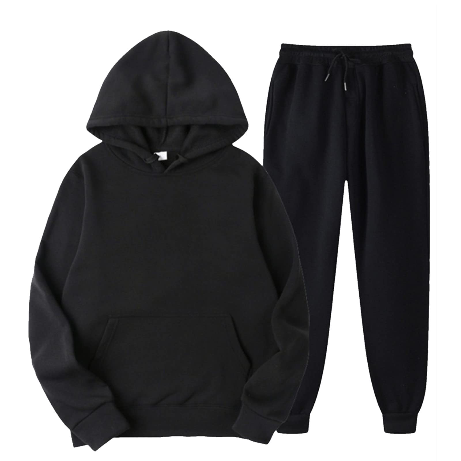 Women's Printed Fleece Hooded Jacket & Pants Set - Winter Plush Lounge Wear, Plus Size Black - Cozy Outfit for Home, Travel & Casual Outings