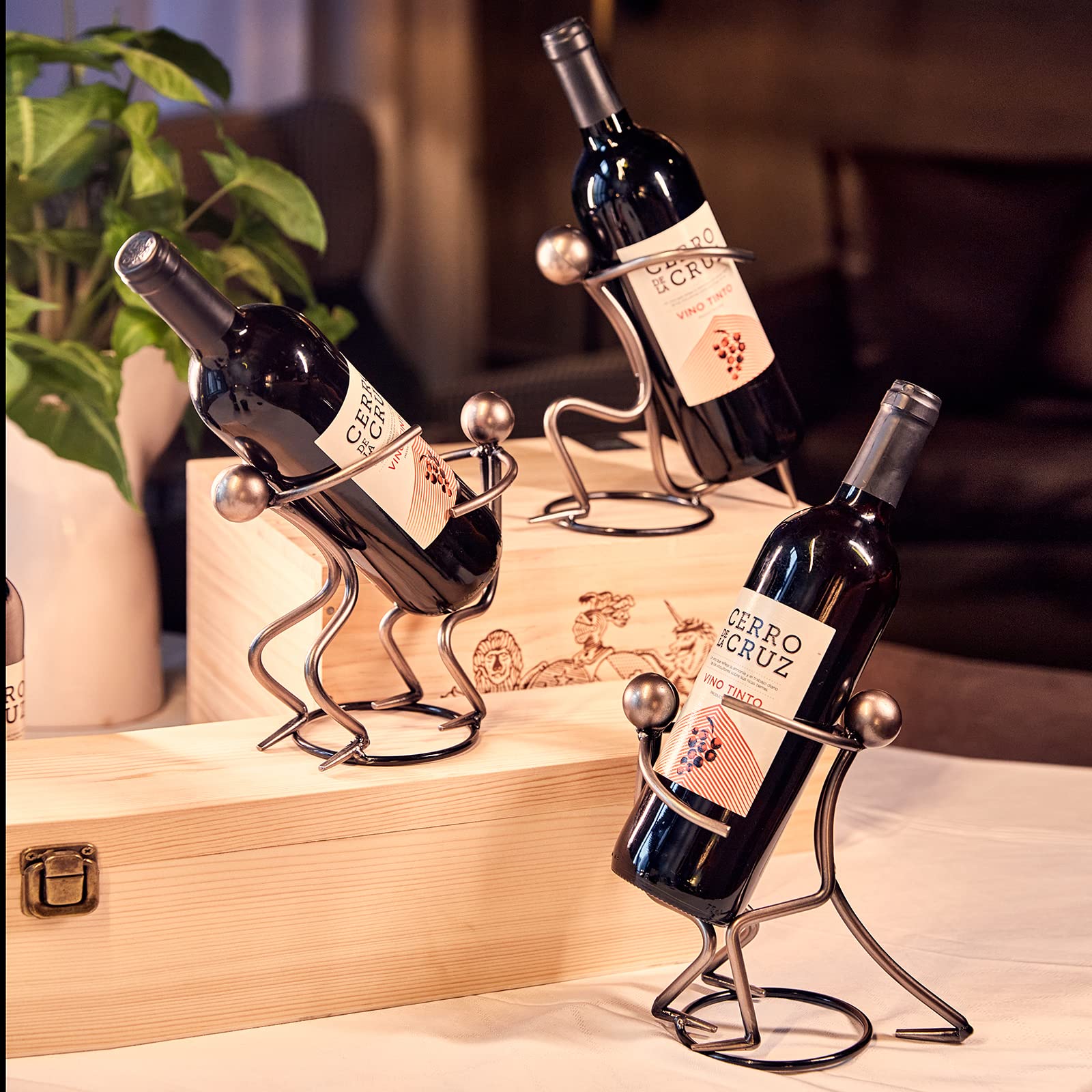 Aayla Metallic Silver Tabletop Wine Rack - Freestanding Countertop Wine Bottle Holder for Kitchen, Bar & Dining Room | Unique Wine Gifts & Accessories for Wine Lovers (Holds 2 Bottles)
