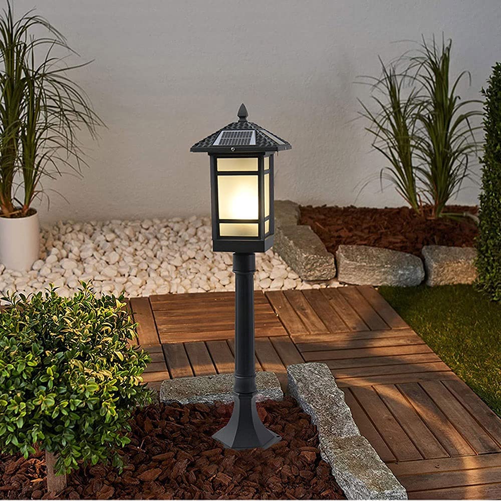 Solar Powered Waterproof LED Outdoor Lamp Post Lights - Chinese Style Glass Lampshade Garden Landscape Lighting for Villa, Lawn, Pathway & Street | Weather-Resistant Pole Light for Patio, Yard & Driveway Decor