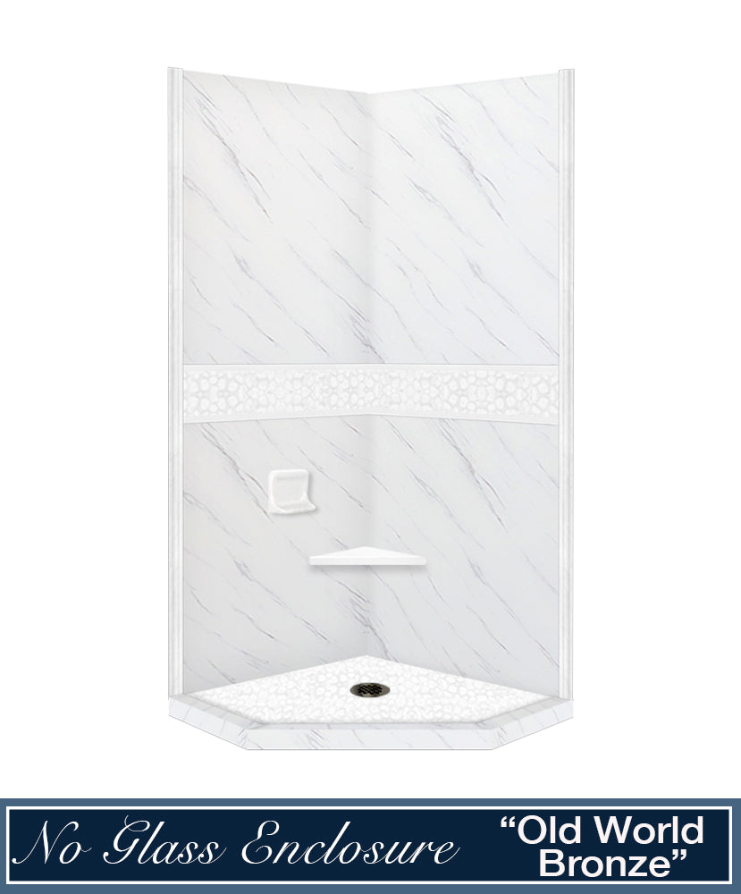Carrara Marble Pebble Neo Shower Enclosure Kit - Waterproof Bathroom Upgrade for Modern Homes, Spa-Like Shower Experience