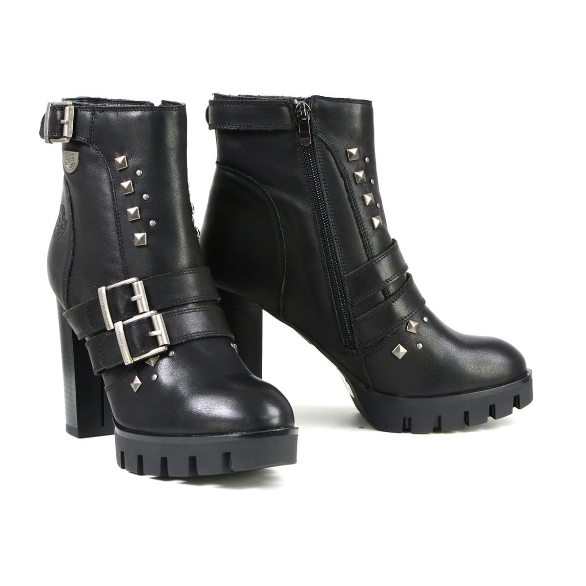 Milwaukee Leather MBL9456 Women's Premium Black Leather Fashion Platform Boots with Straps - Size 7 | Stylish Ankle Boots for Casual Outfits, Date Nights & Fall Fashion