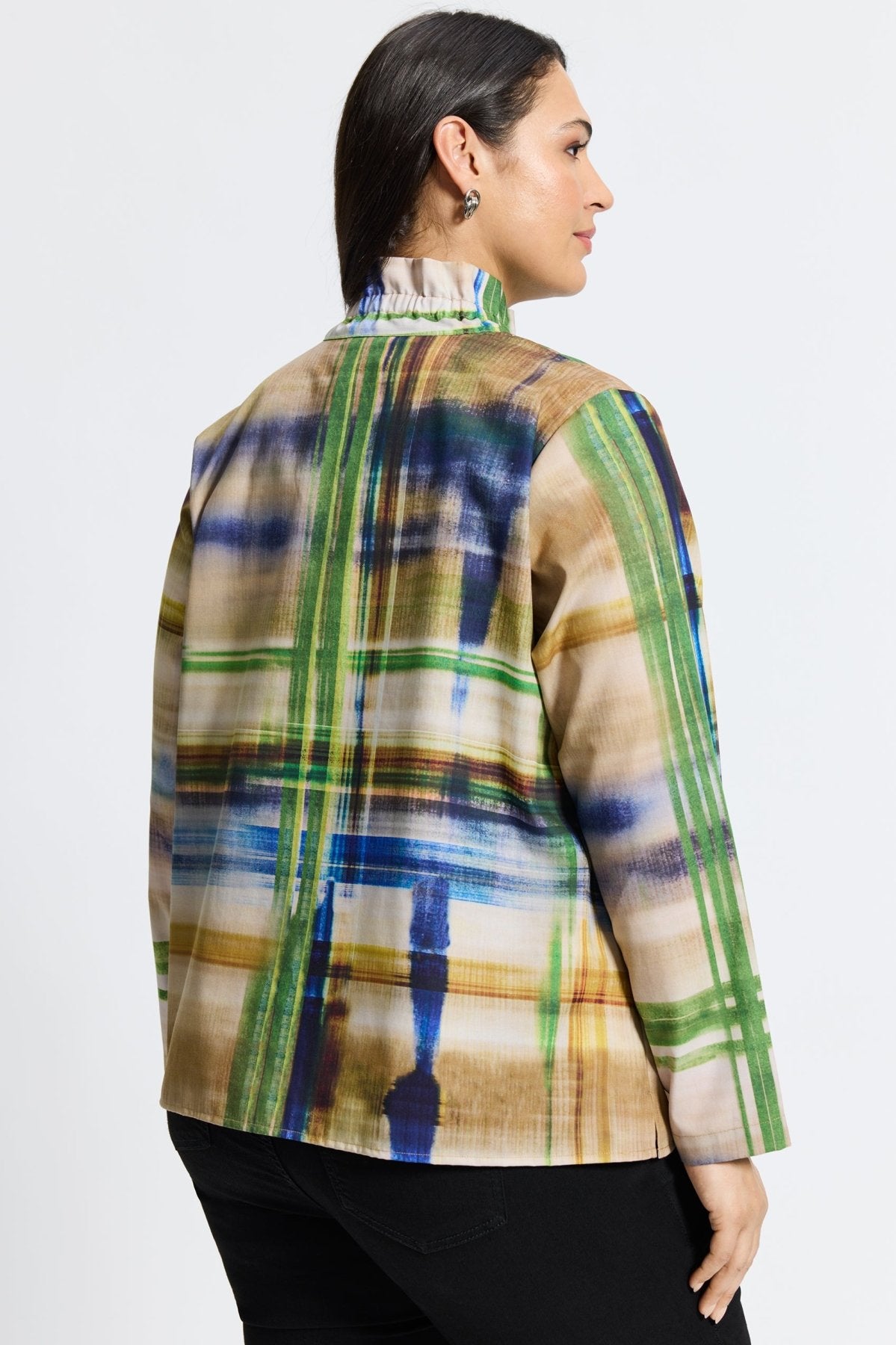 Carolina Plus Painterly Plaid Long Sleeve Shirt Jacket for Women - Stylish Flannel Overshirt with Button Front - Perfect for Fall Layering, Outdoor Adventures & Casual Office Wear