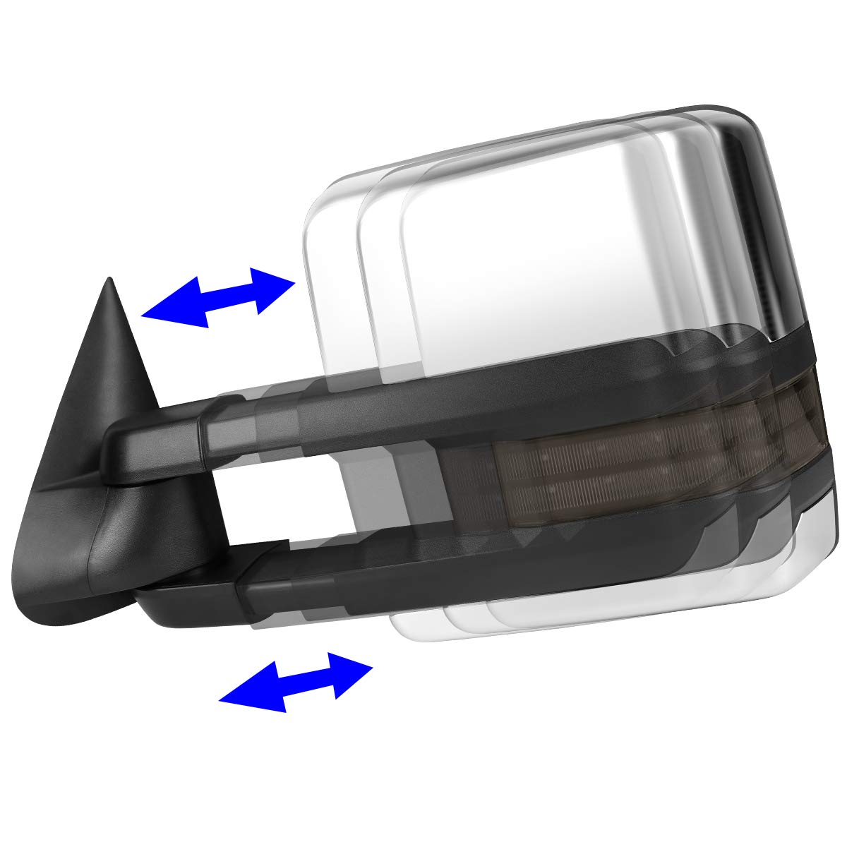 DNA Motoring TWM-030-T999-CH-SM Chrome Heated LED Towing Mirrors with Manual Telescoping - Compatible with 99-02 Chevy Silverado/GMC Sierra, 00-02 Tahoe/Suburban/Yukon - Perfect for Towing, Off-Roading & Enhanced Visibility