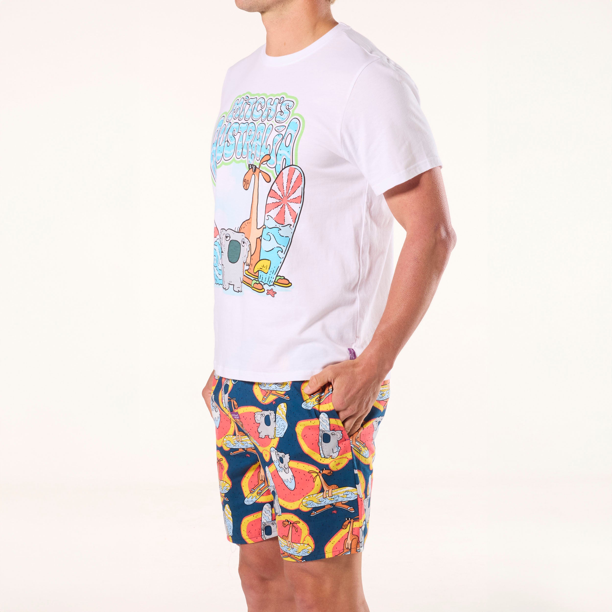 Men's Surfin' Koala & Roo Cotton Pajama Set - Soft & Comfortable Sleepwear for Men - Perfect for Lounging, Sleeping & Relaxing at Home