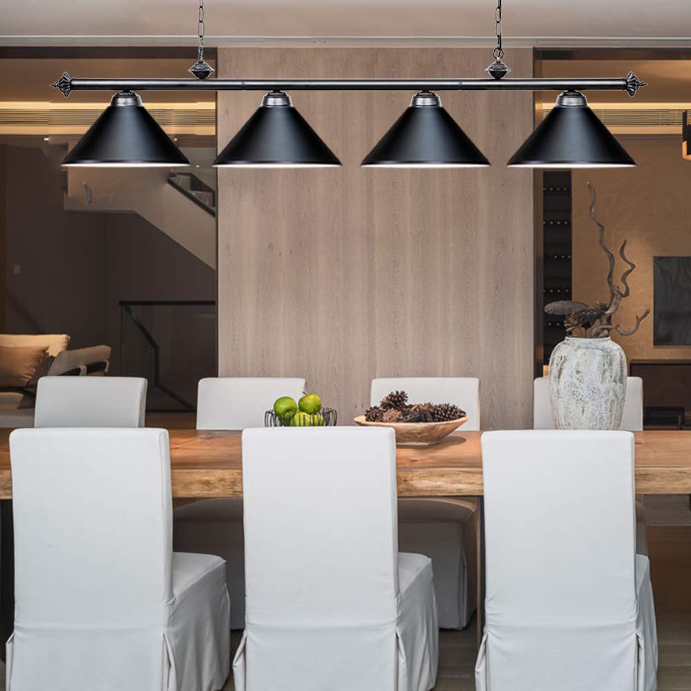 Wellmet 70 Inch 4-Light Modern Industrial Hanging Chandelier - Pool Table Lighting for 7ft 8ft Billiard Tables, Game Room & Kitchen Island Pendant Light with Lampshade | Perfect for Home Bars, Man Caves & Entertainment Spaces