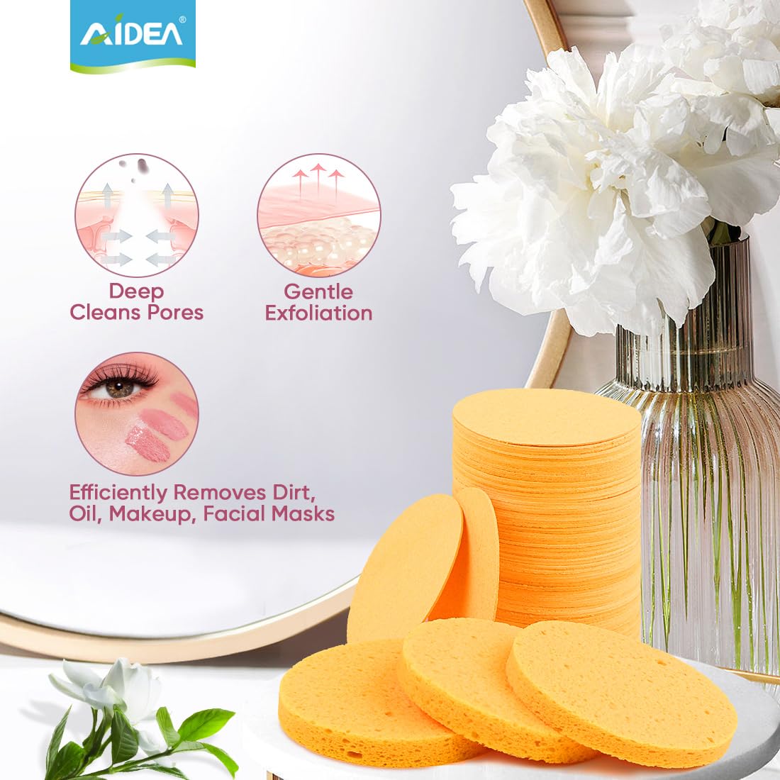 AIDEA 96 Count Compressed Facial Sponges | Soft Makeup Sponges for Cleansing, Exfoliating & Makeup Removal | Travel-Friendly Cosmetic Puffs | Perfect for Daily Skincare, Travel & On-the-Go Beauty Routine