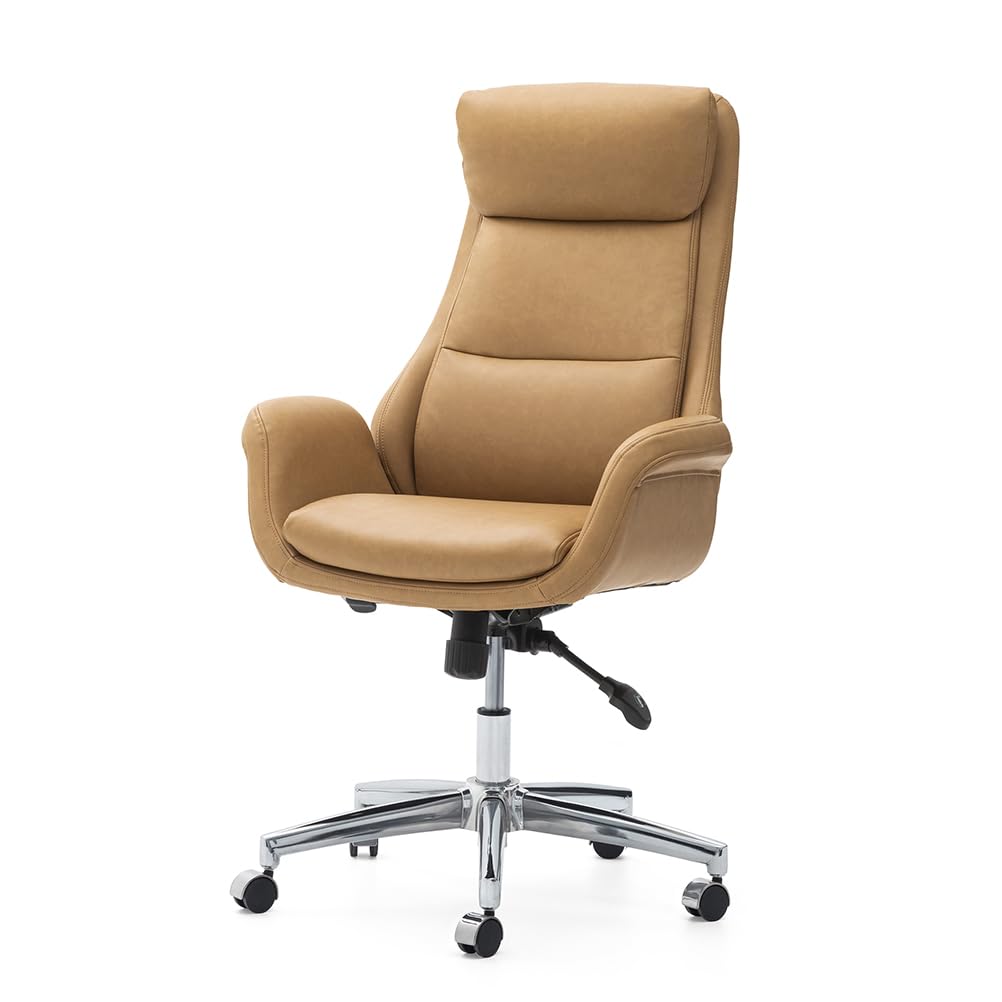 Premium Adjustable High-Back Executive Office Chair - Ergonomic PU Leather Swivel Desk Chair with Lumbar Support (Camel) - Perfect for Home Office, Gaming & Conference Rooms